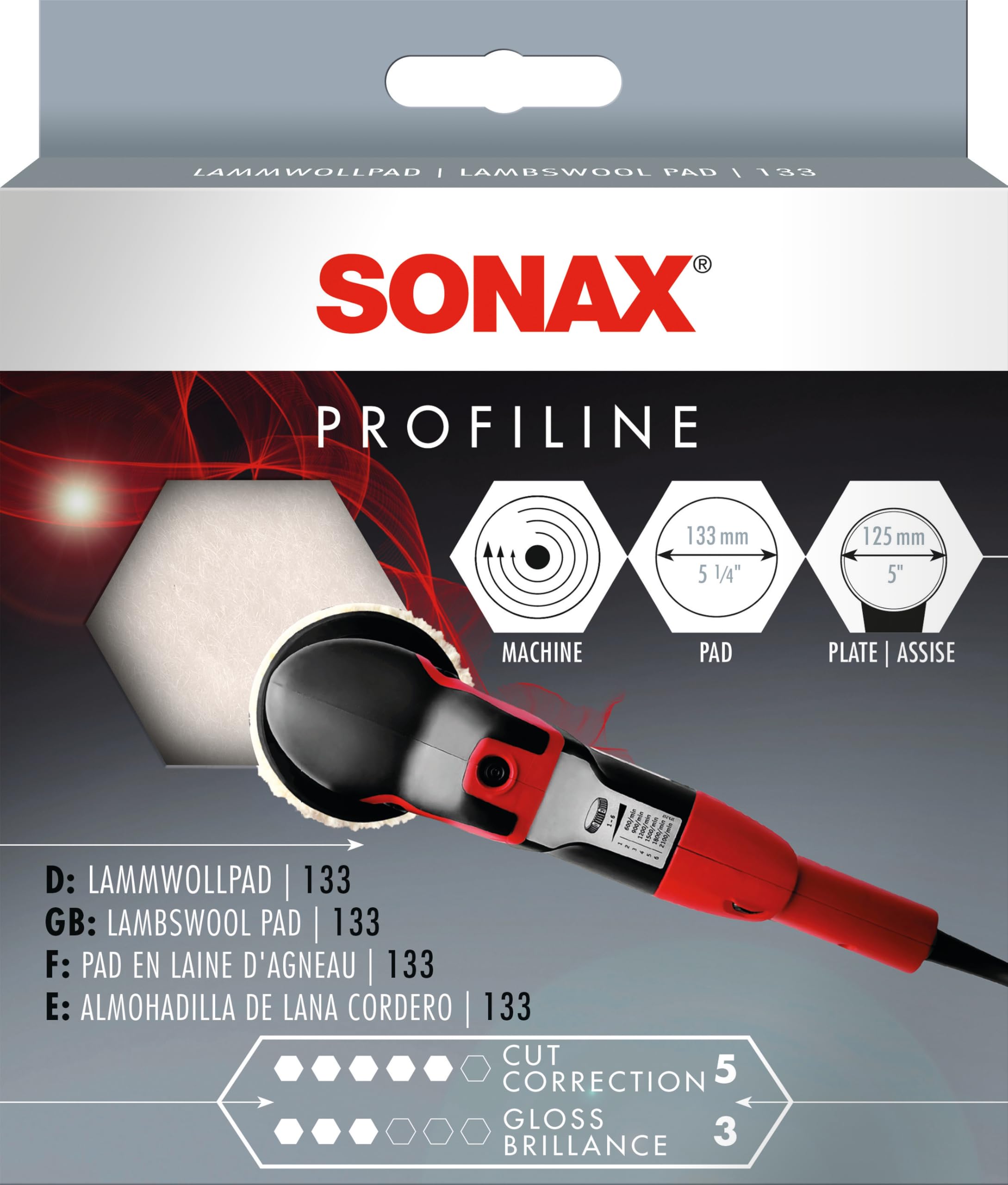 SONAX Pad en laine 133 (1 pièce) pad de polissage pour vernis avec polisseuse rotative