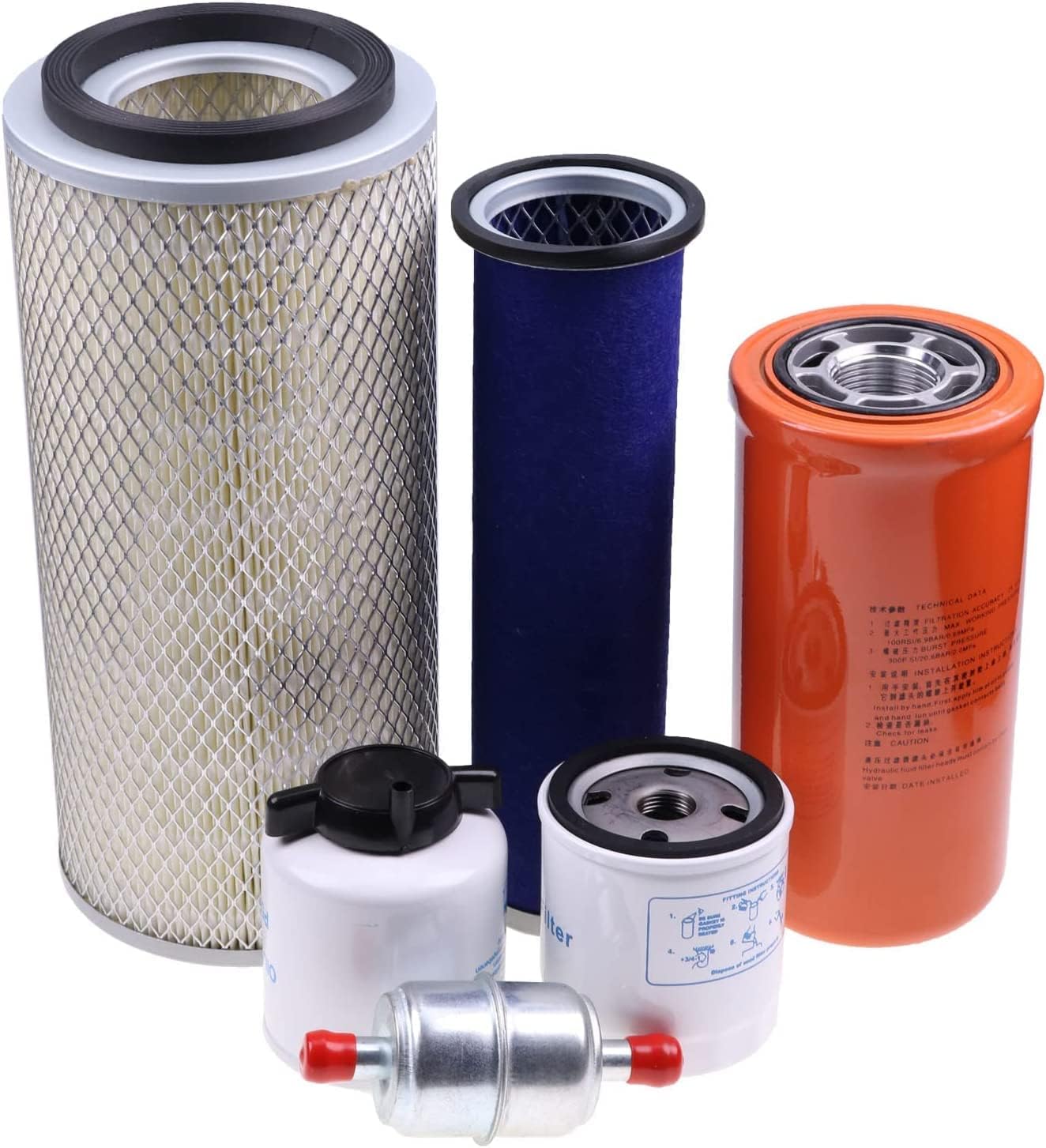 Solarhome Skid Loader Filter Kit for New Holland LS140 LS150 LS160 LS170 LX465 LX485 LX565 LX665 (Modern Style, 6PCS Filters, Engine Oil, Fuel, Inline Fuel, Hydraulic, Outer Air, Inner Air)