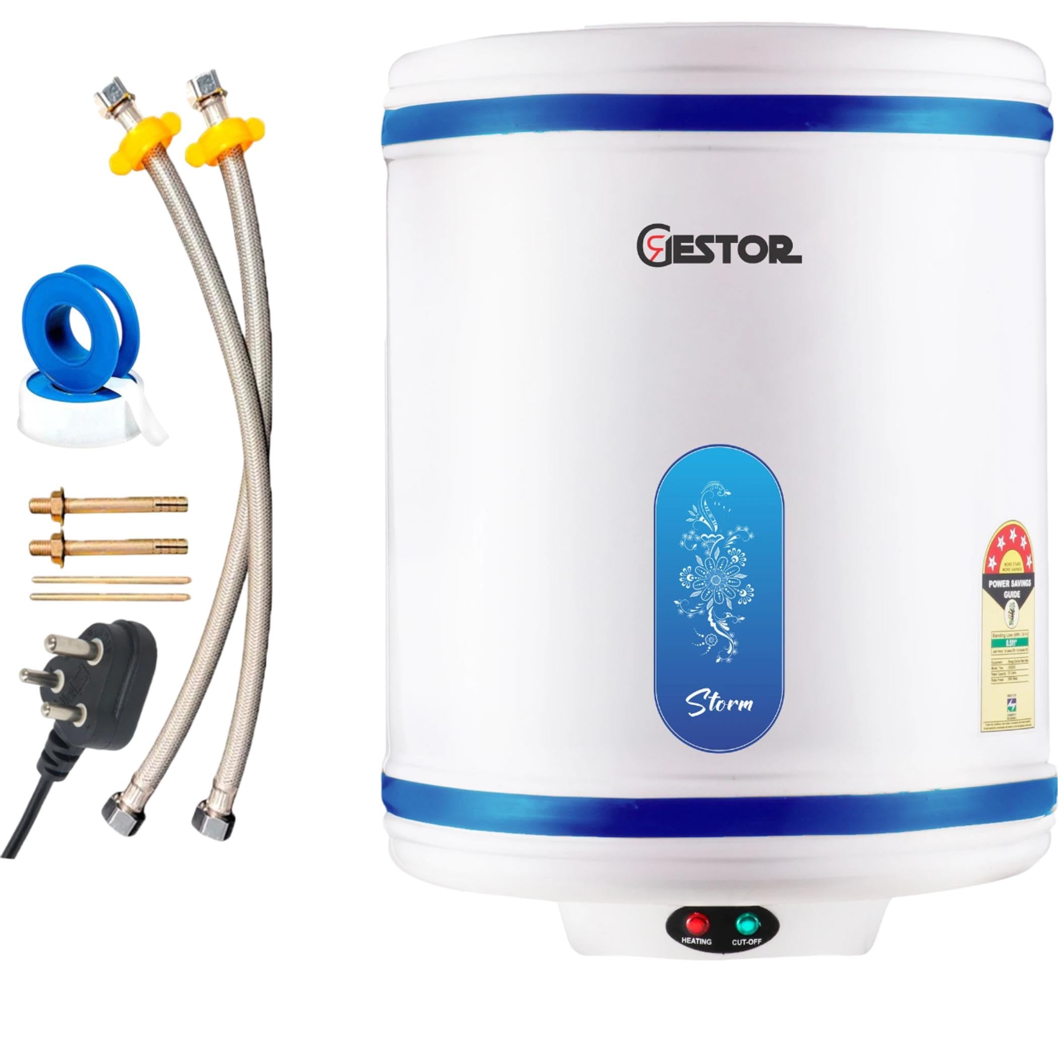 GESTOR Storm 25 L Storage Water Geyser | 5-Star Vertical Electric Geyser with Copper Heating Element, Thermal Cut-Off, Adjustable Thermostat, LED Indicator, Rust-Resistant Tank – Off White & Blue-image-20