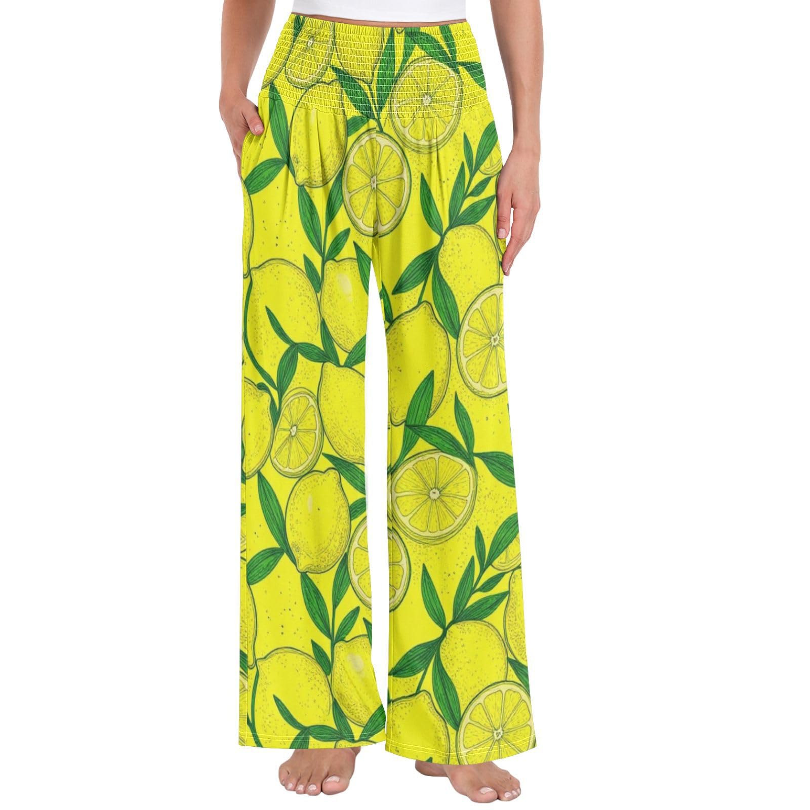 FRODOTGV Leafy Lemons - Pantaloni da yoga da donna, larghi, per rilassarsi a casa