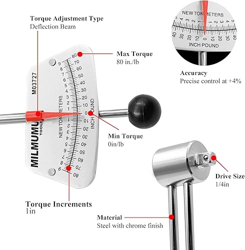 Miniatura 4 de Llave dinamométrica de viga de transmisión de 14 pulgadas, instrumento de precisión compatible con llaves de bicicleta y automotriz SAE y MM -0-80