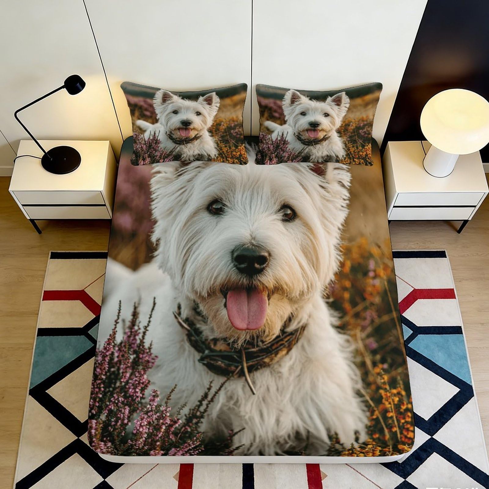 Pnayamiorkfel Style-5 3D Printed White Westie Dog Fitted Sheet Microfiber Soft Mattress Cover Decorative Floral Bedding For Bedroom 90X200x25cm