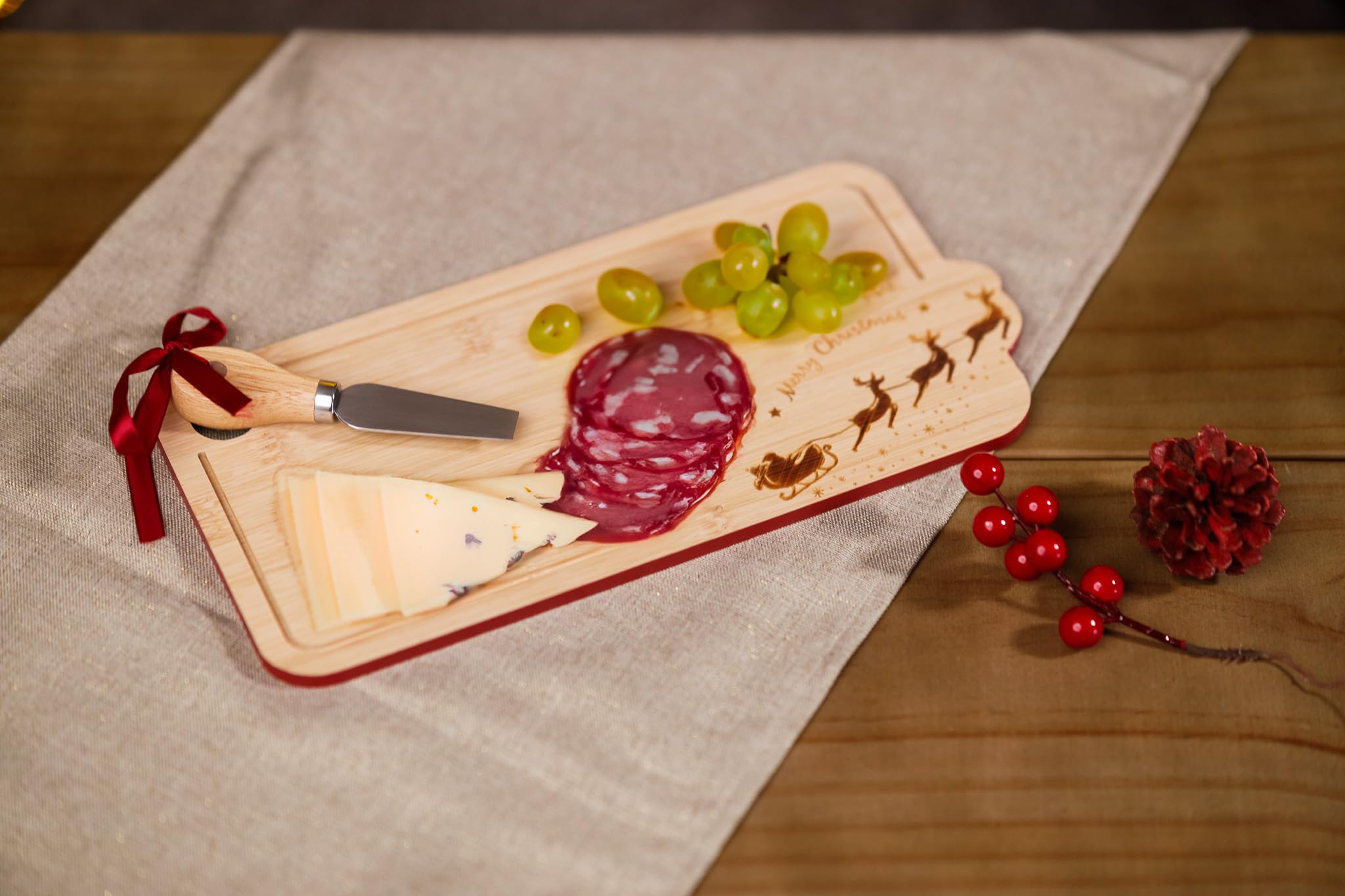 Marco Paul Bamboo Cheese Board Gift Set Charcuterie Boards Wooden Serving Tray Platter Fruits Cracker Stakes Snacks Grazing Board Platter Wooden Chopping Board Wood Cheese Board House Warming Gifts - Image 4