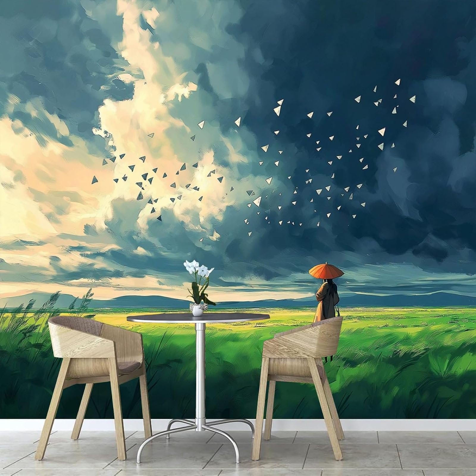 Kfjhgbdshhj 3D Mural Photo Mural-Wallpaper Anime Field, Grass Pedestrian, Wall Picture, Modern, Bedroom, Living Room Decoration,300Cmx210cm Poster - Wall Sticker - Frameless Picture