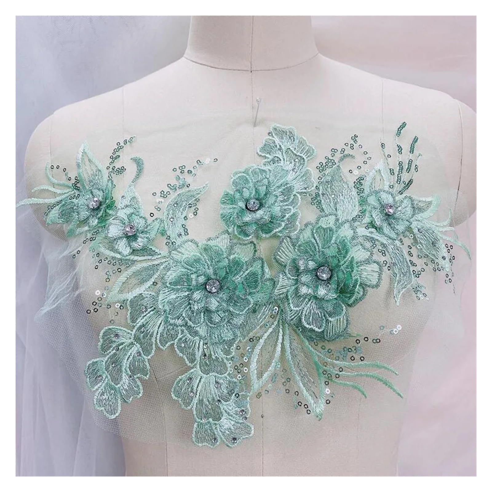 Patchs brodés en dentelle 3D application fleur couture pour customisation vêtement en mousseline