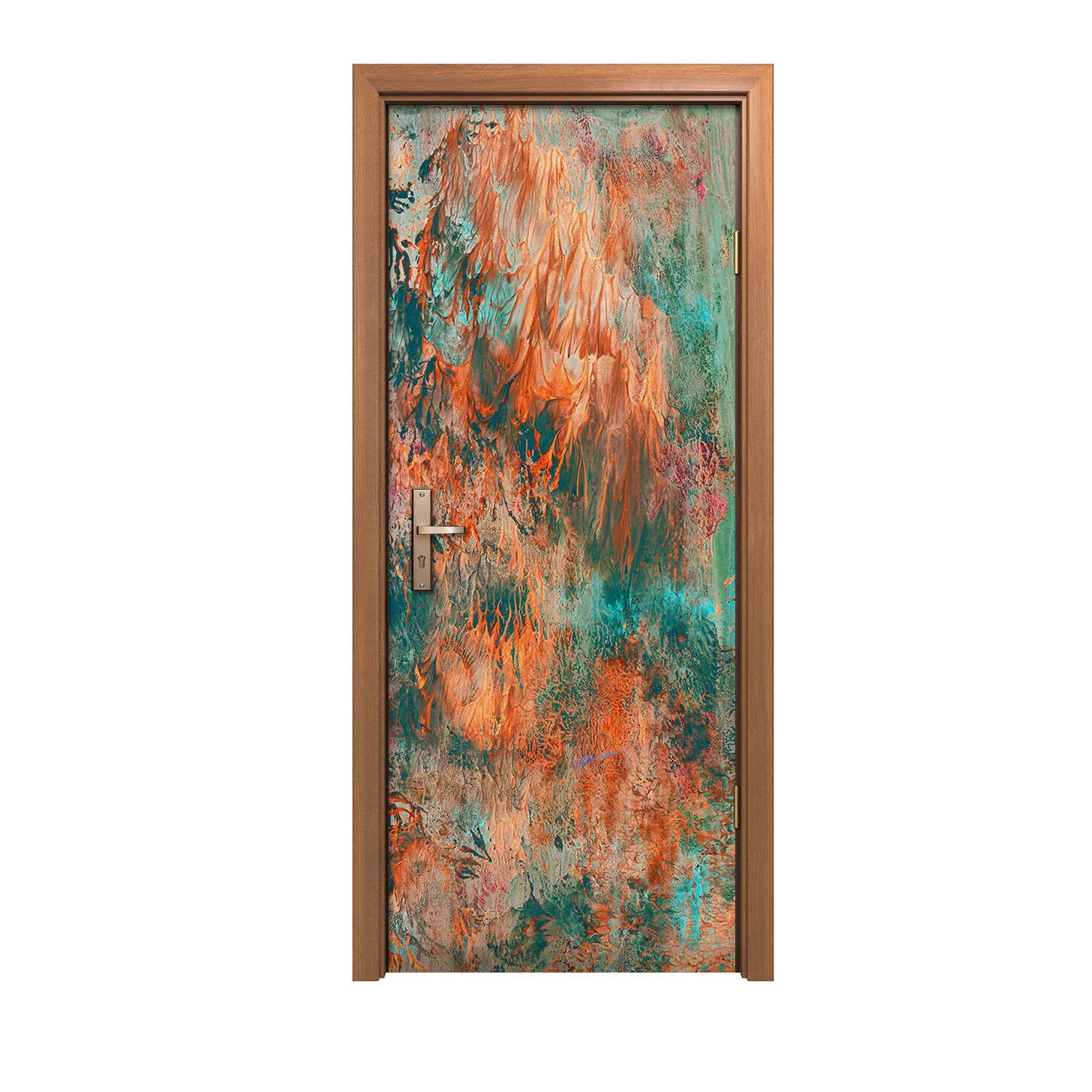 Autocollant de porte mural déco moderne 90x200 cm couleur orange