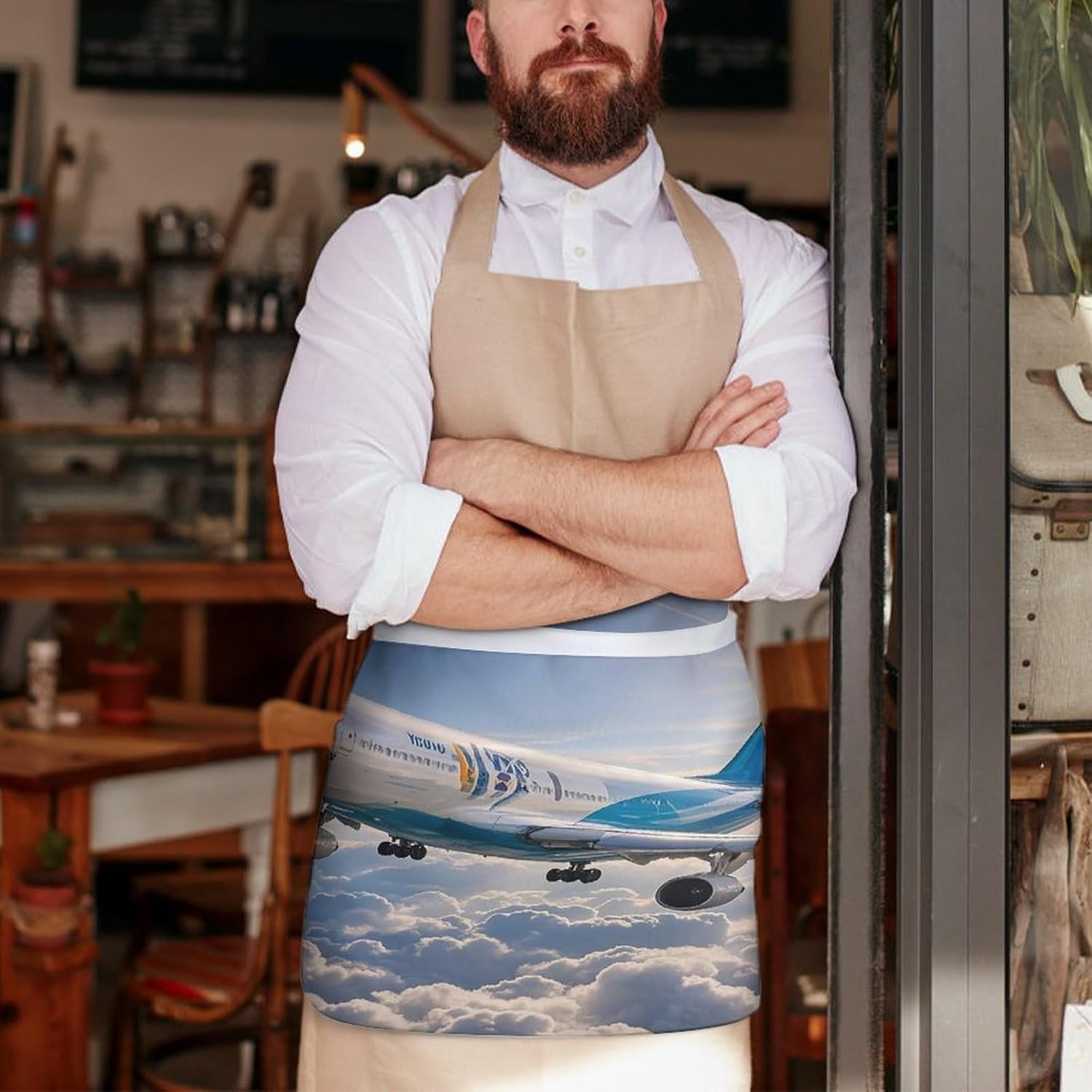 Airplane Server Aprons for Women And Men Waterproof Half Apron with 3 Pockets Deluxe Oxford Fabric Waist Aprons Adjustable Chef Apron for Kitchen Bar Home