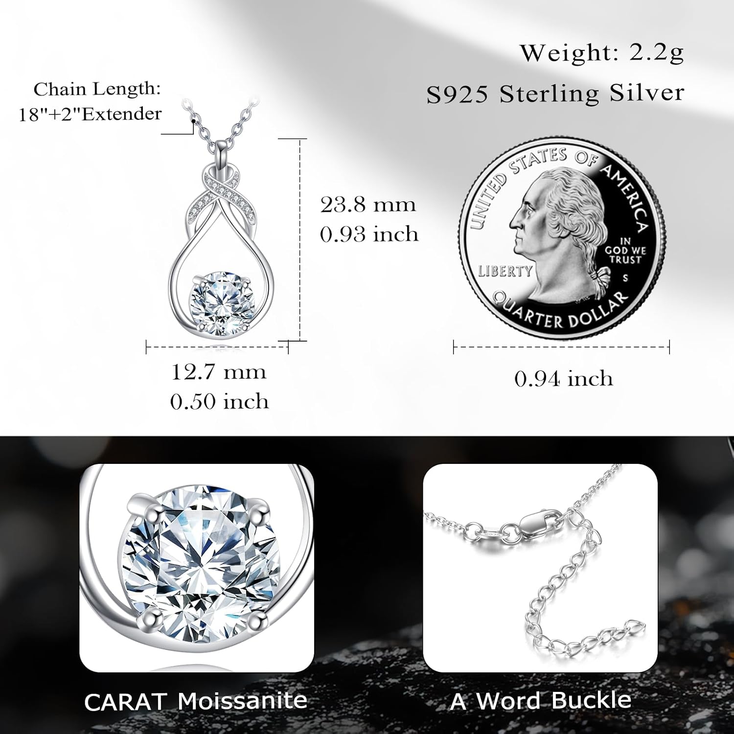 Moissanite Infinity Teardrop Necklace Sterling Silver 1.5 Carat Teardrop Pendant Infinity Love Jewelry Gifts for Women Men - Image 5