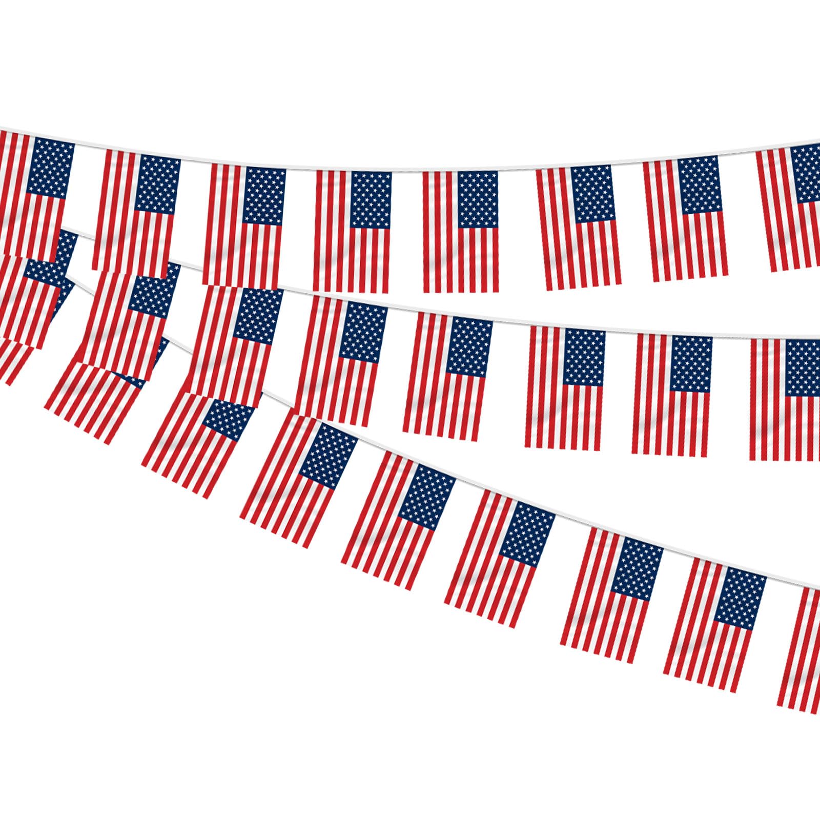 Bandierine Americane 10 M – 30 Bandiere Triangolari USA In Tessuto Impermeabile Per Decorazioni Estere (4 Luglio, Veterans Day)