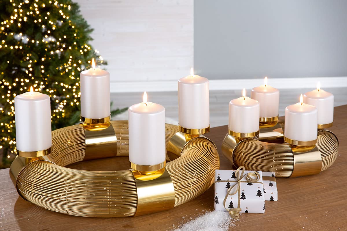 GILDE Adventskranz - 4 flammiger Kerzen Leuchter - Adventsdeko aus Edelstahl - für 4 Kerzen - Farbe: Gold - Ø 37 cm, 21229