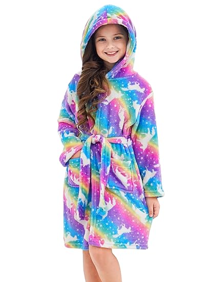 Doctor Unicorn Soft Hooded Tie-dye Bathrobe Sleepwear for Girls