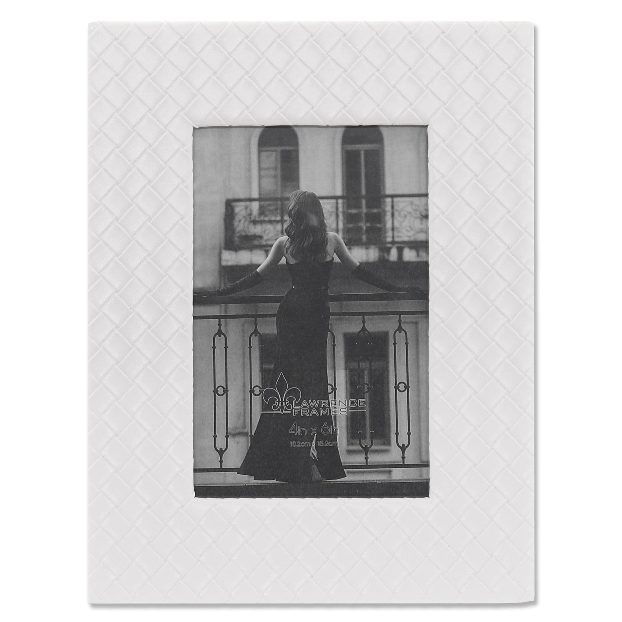 Lawrence Frames 4x6 White Vegan Leather Picture Frame - Diagonal Design