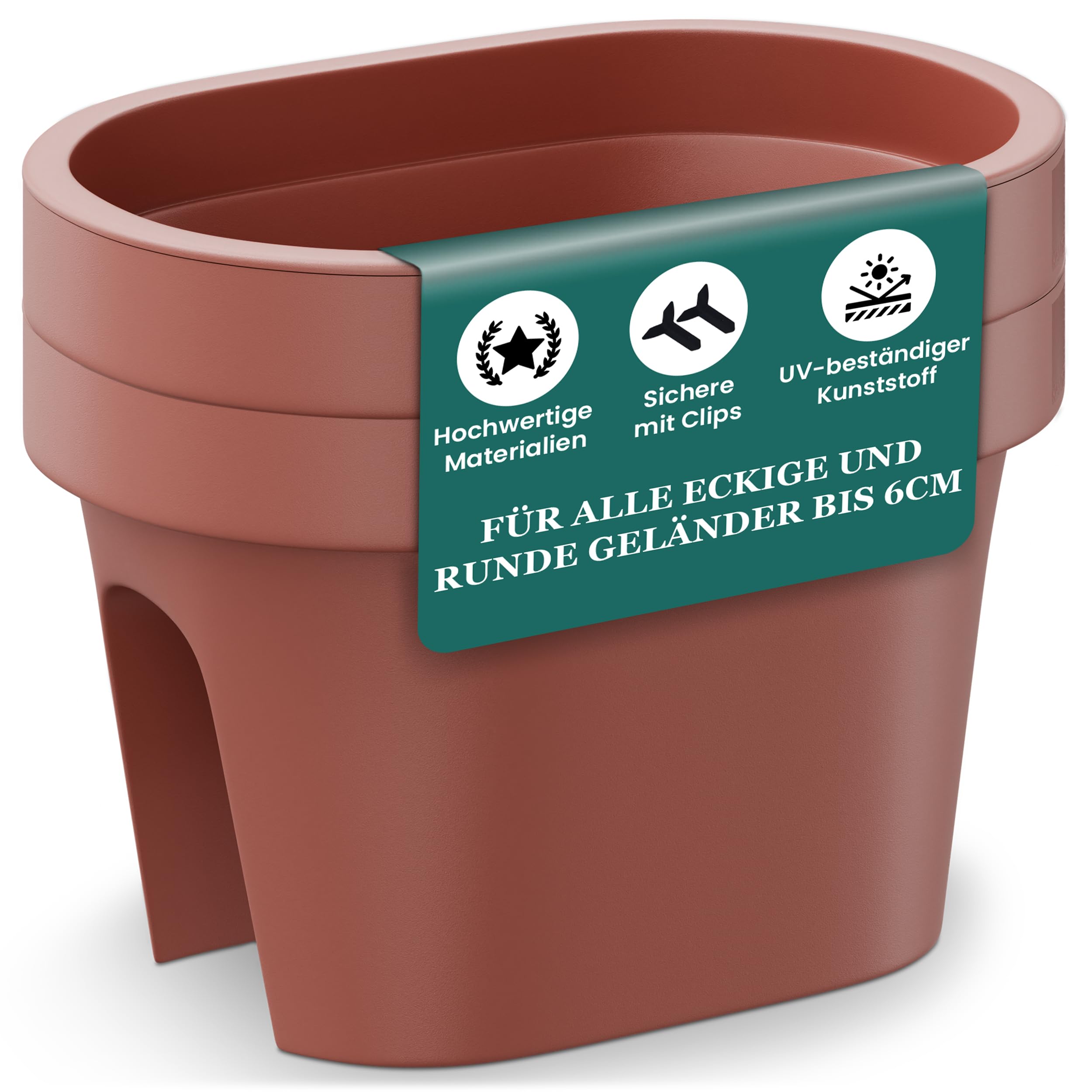 Blumenkasten fr Balkongelnder  Blumentopf mit Clips fr runde & eckige  Gelnder bis 6 cm  UV-bestndig, formstabil  mit Ablauf  2 Gren, 3  Farben  Balkon Pflanzkbel (3x Braun, 40x27cm) : Amazon.de: Garten