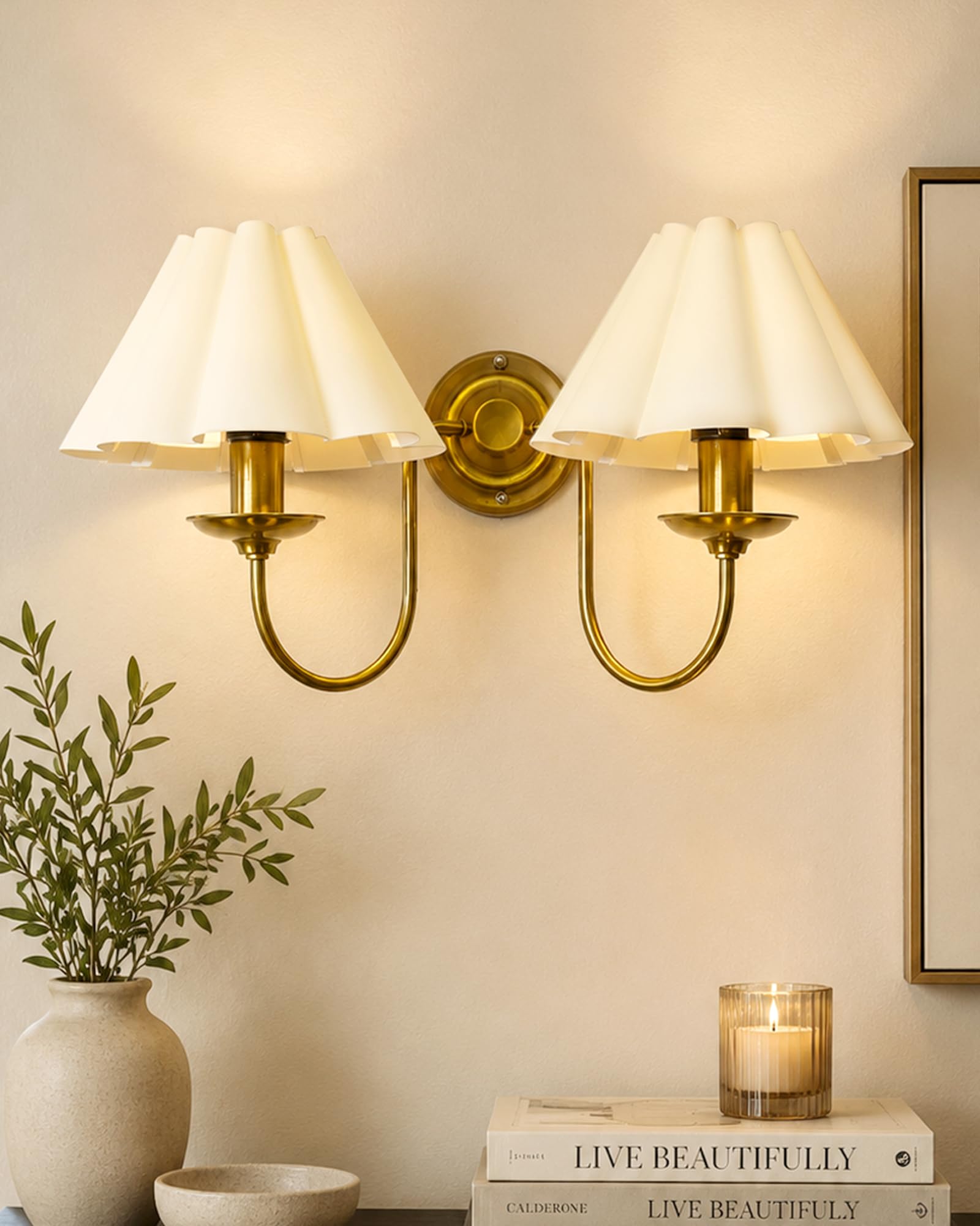 Homesake® Brass Gold Double Wall Light with Pleated Shades, Modern Luxury Metal Wall Sconce for Bedroom, Living Room, Hallway, Hotel, E27 Holder, Decorative Indoor Lighting-image-33