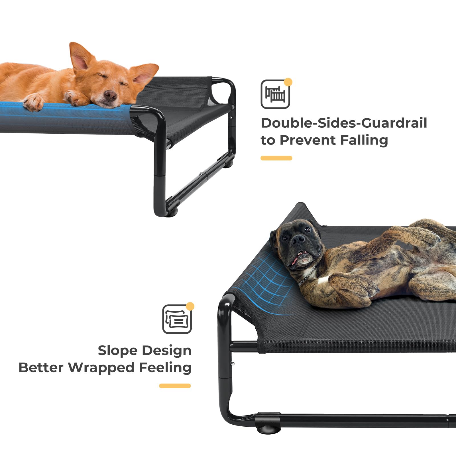 Veehoo Raised Dog Beds for Large Dogs, Washable Dog Cot with Headrest Sides, Outdoor Elevated Dog Bed with Non-Skid Feet, Breathable Mesh, Cooling Pet Hammock for Indoor or Camping, 42", Black - image 2