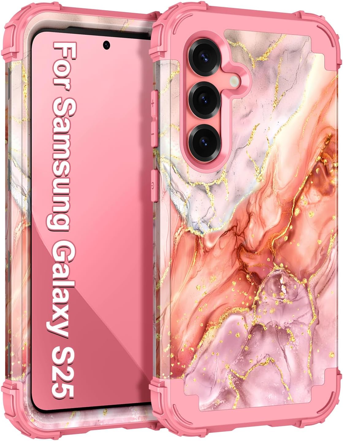 Casetego for Galaxy S25 Case,Three Layer Heavy Duty Sturdy Shockproof Protection Full Rugged Hard PC+Soft TPU Bumper Protective Girls Case for Samsung Galaxy S25 6.2 inch,Gold