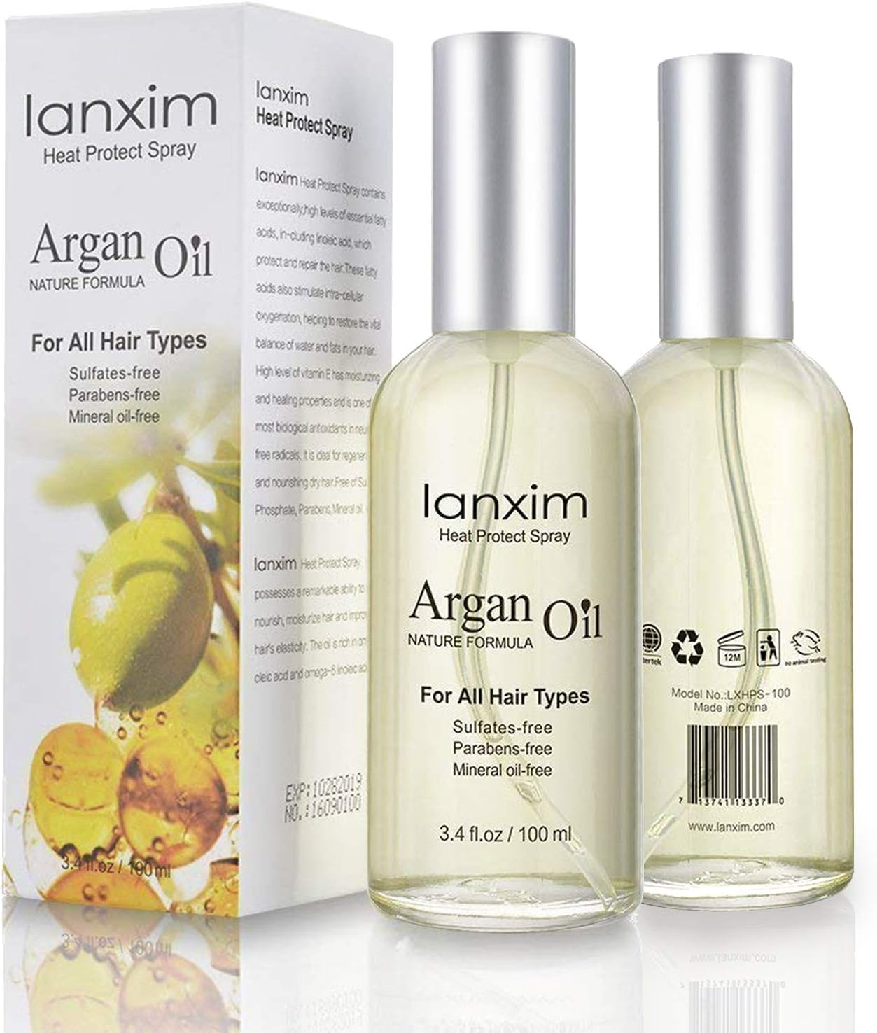 Argan Oil Hair Spray Sunscreen Heat Protection - Thermal Shield Pre Styling Heat Defence Detangling Sheen Hair Spray 100ml for All Hair Types