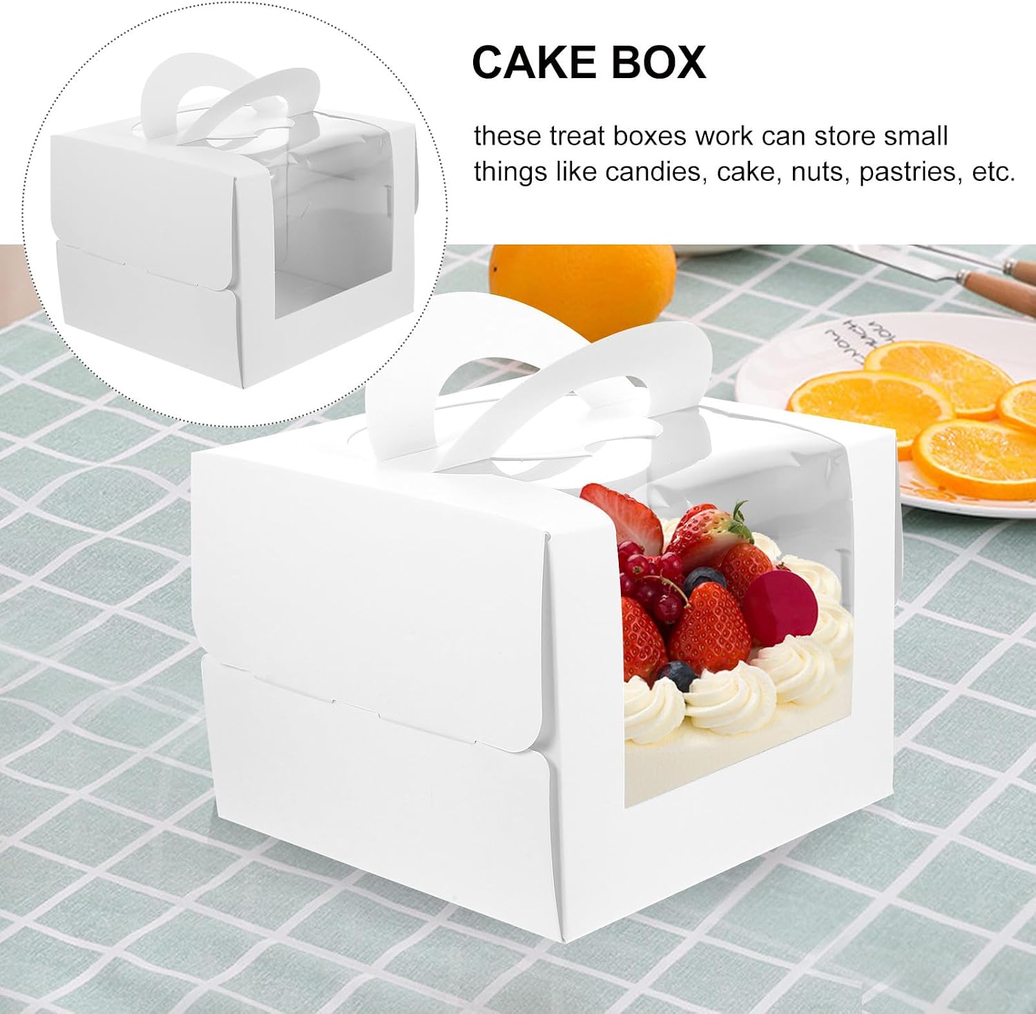 MAGICLULU 10pcs White Cake Boxes with Window and Handle Paper Cake Carrier for Cupcakes and Pastries Convenient Disposable Packing Boxes for Parties and Home Kitchen