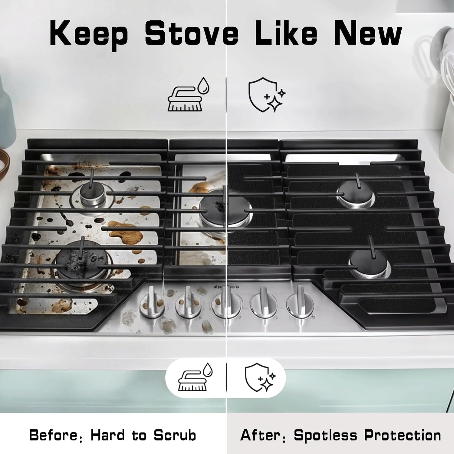 Precision Fit Stove Top Protector for Whirlpool 36” 5-Burner Gas Range, Compatible with Models WCG97US6HS, WCG97US6DS, WCG55US6HB - Reusable, Non-Stick Teflon Coating & Easy Clean Splatter Guard