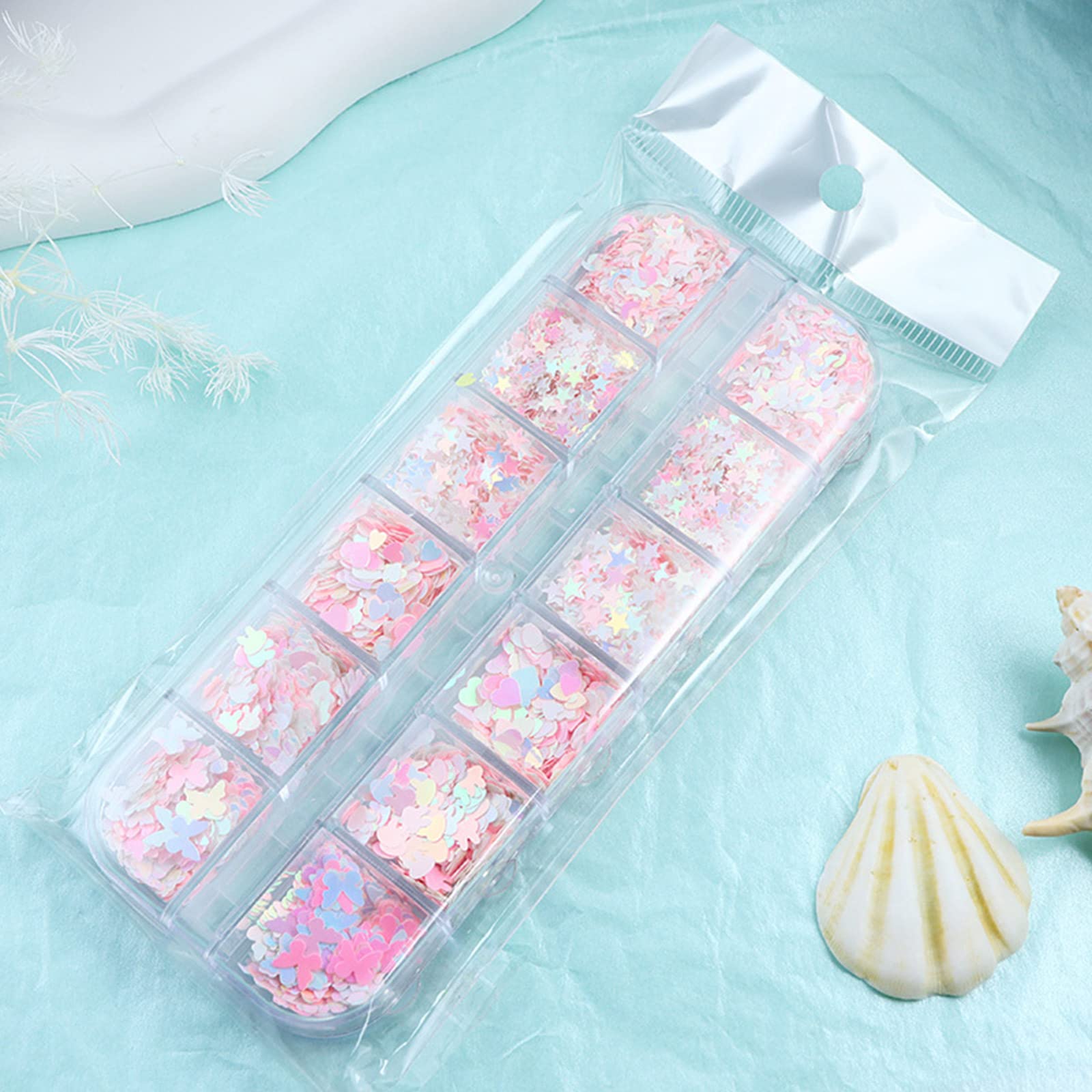 Glitter PET Per Resina Epossidica, Set 12 Griglie Con Forme Stella, Cuore, Luna, Farfalle - Per Decorazioni