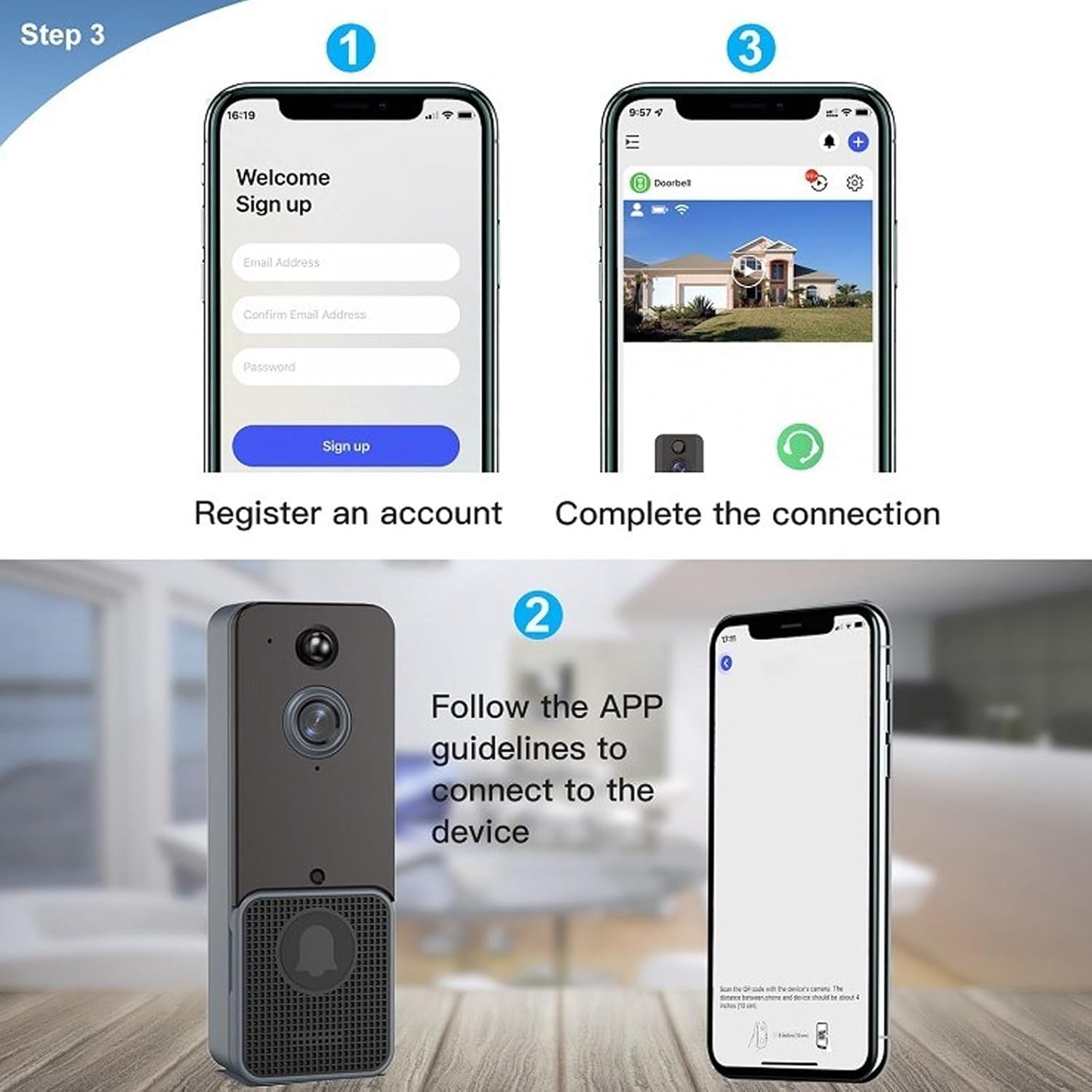 Yunseity 1080P Doorbell Video Camera, 2.4G Smart Visual Doorbell with Chime, 2 Way Audio, Voice Changer, PIR Motion Detection, IR Night Vision, Cloud Storage