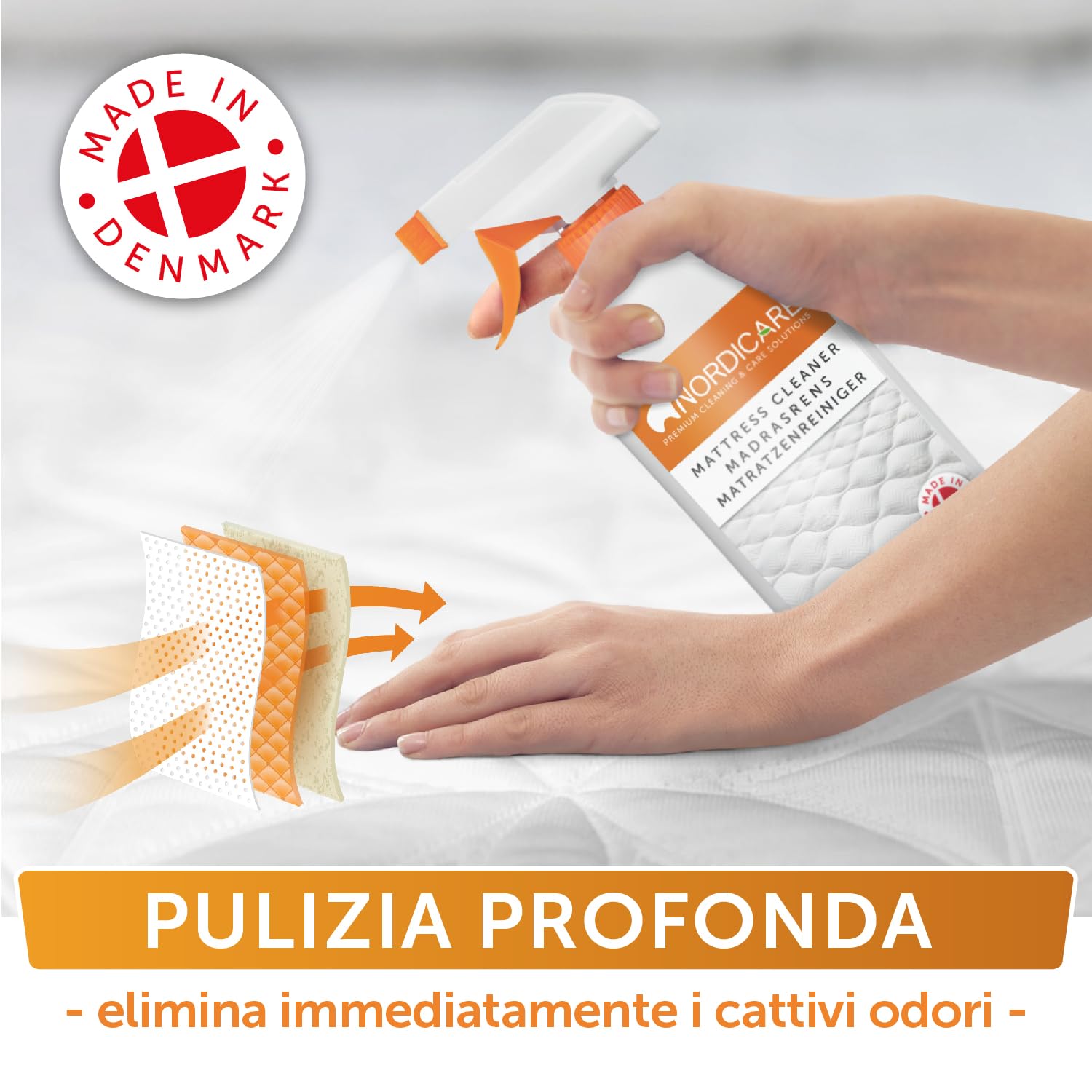 Nordicare Detergente [500ml] Spray per materassi e biancheria da letto, per eliminare gli odori