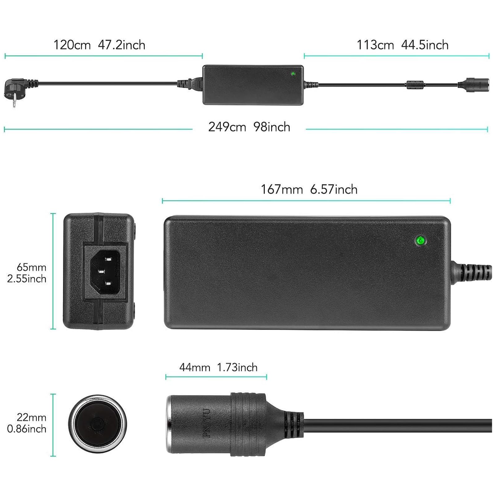 AGPTEK Chargeur Secteur 15A 180W AC à DC Adaptateur, 220V 12V Convertisseur Électronique Prise d'Allume Cigare de Voiture 100-240V, Secteur Transformateur Convertisseur pour Gonfleur Pneu/Aspirateur