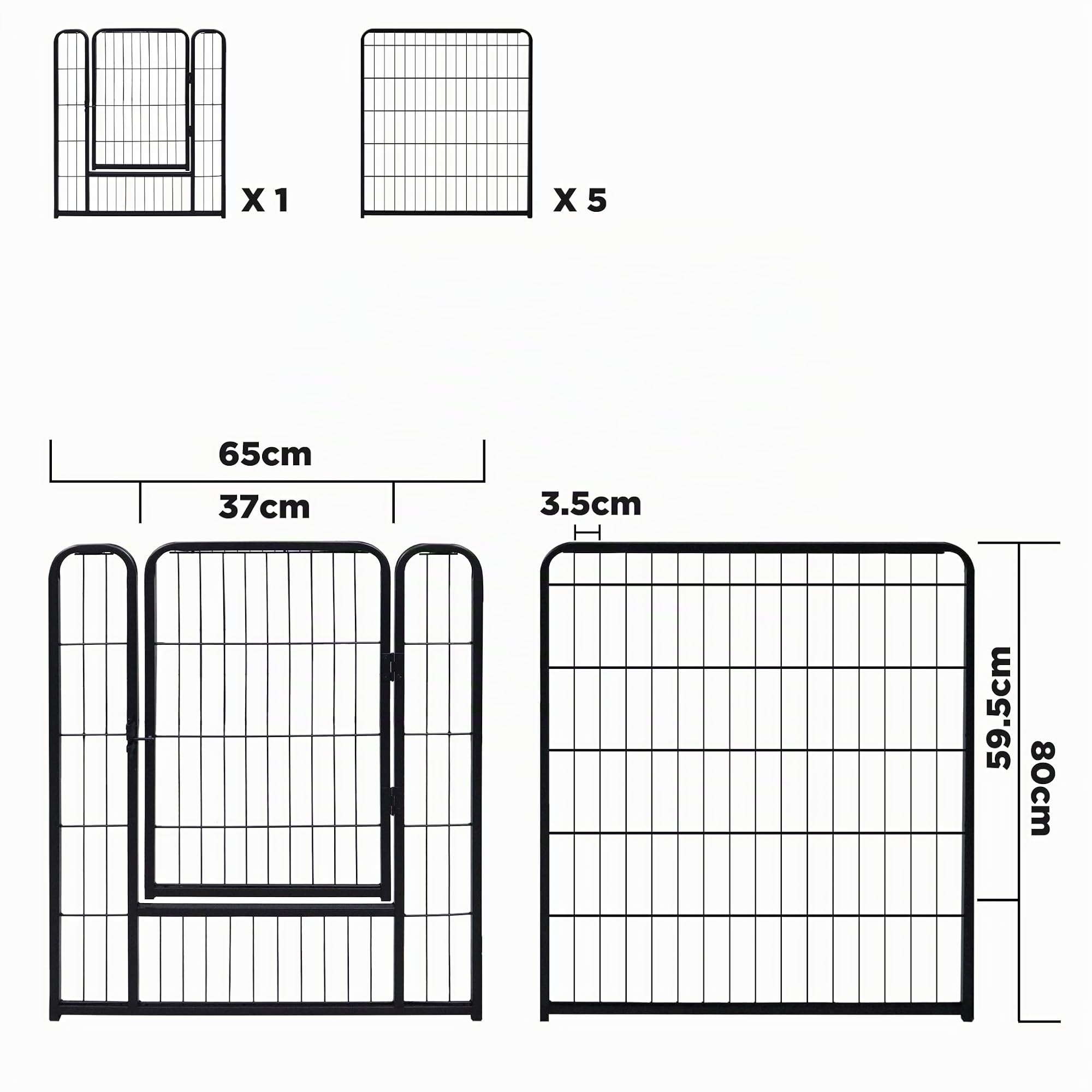 Froadp Recinzione per cuccioli, 6 pezzi, con porta, 65 x 80 cm, recinto per animali domestici, recinto per cuccioli, recinto per cani