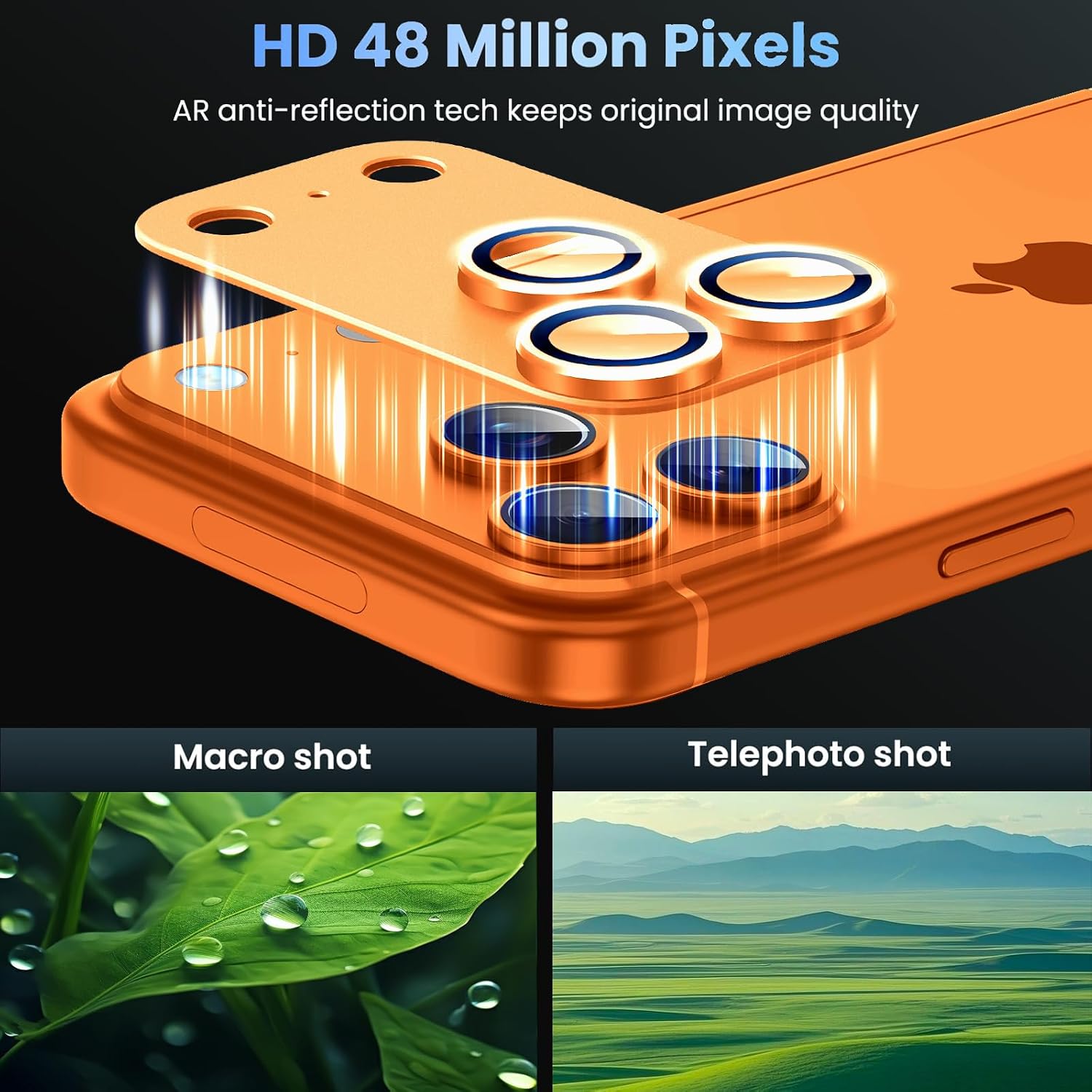 Camera Lens Protector for iPhone 17 Pro, AR Anti-Reflective Tempered Glass, Precision Fit, Easy Installation with Alignment Tool, Orange