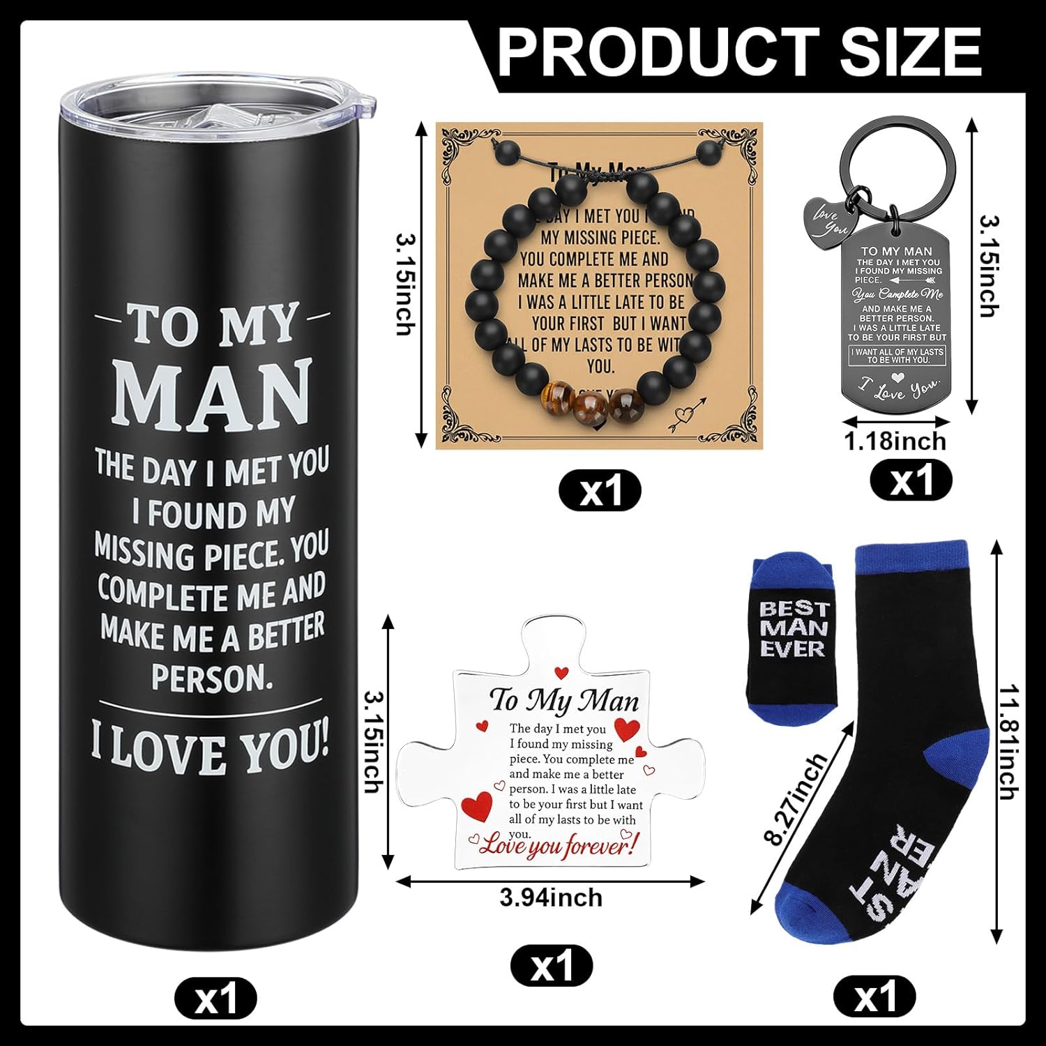 Geiserailie Dad Birthday Gift to My Man Gift Set for Father Husband Boyfriend Thank You Tumblers Socks Keychain Bracelet