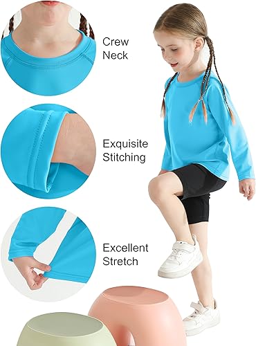 Miniatura 4 de Poroka Paquete de 2 camisetas de natación de manga larga UPF 50+ para niñas y niños pequeños, camiseta deportiva ligera para deportes al aire libre