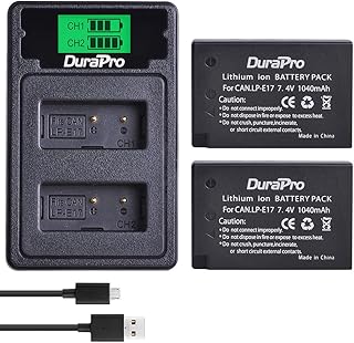 DuraPro 2Pcs LP-E17 Battery + LCD Built-in USB Dual Charger with Type C Port for Canon EOS M3 M5 M6 200D 250D 750D 760D 800D Rebel T6i T6s 8000D 9000D Kiss X8i Kiss X9 Rebel SL3 Digital Cameras