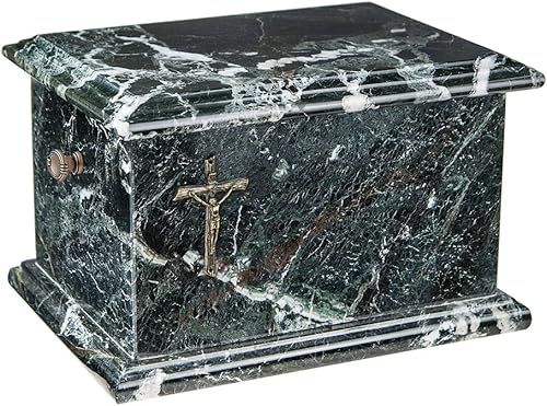 Miniatura 10 de Ataúd de piedra de ónix natural, cenizas de cremación, urna funeraria conmemorativa para adultos (verde) (ónix negro, lirio de cala + placa