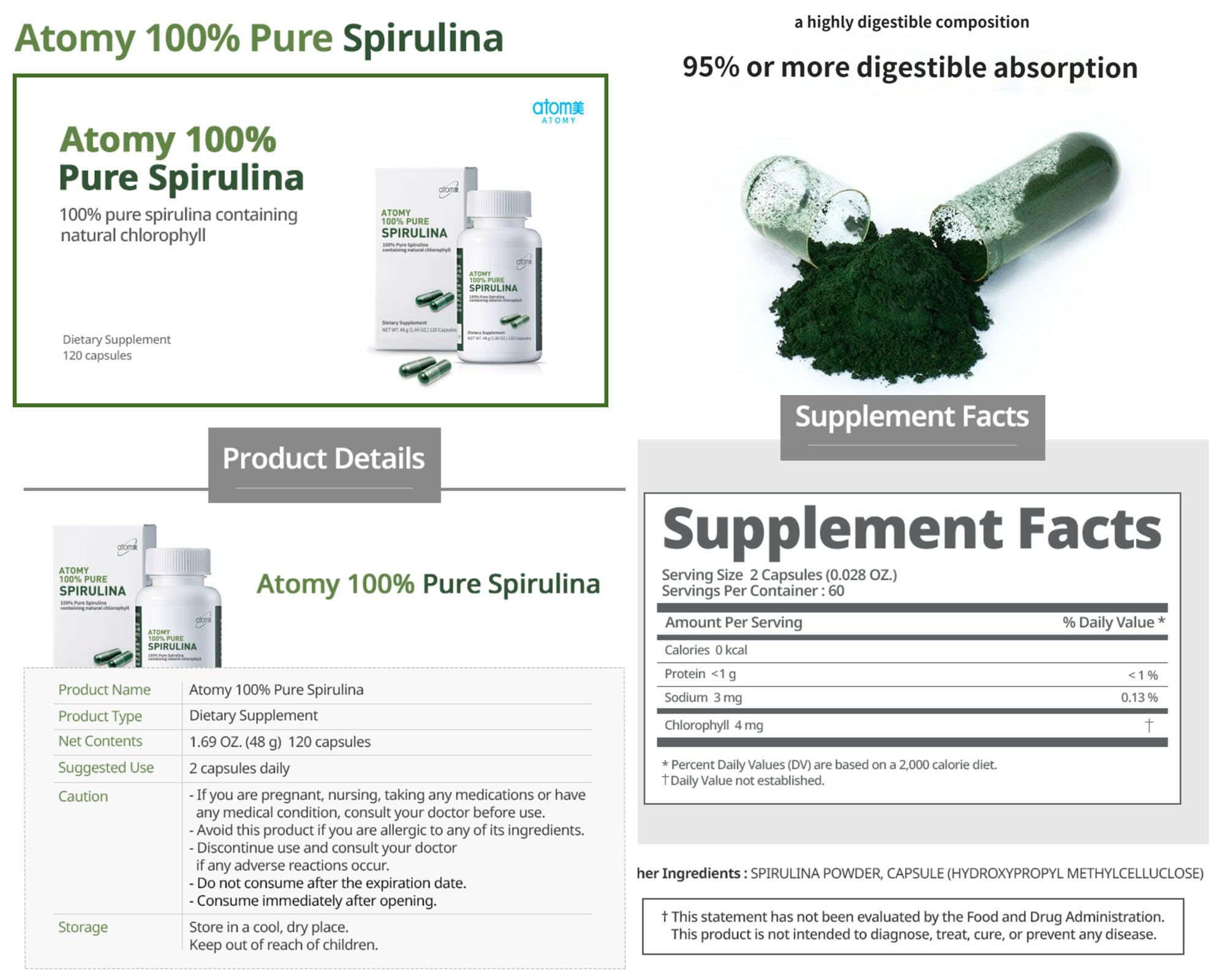 Pure Spirulina Capsules, Hawaiian-Grown, 120 Count, 40-Day Supply — Amazon image 4