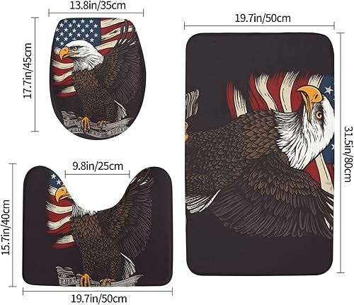Miniatura 2 de Juego de 3 alfombras de baño con estampado de águila patriótica de Estados Unidos con estampado de bandera estadounidense, tapete de contorno