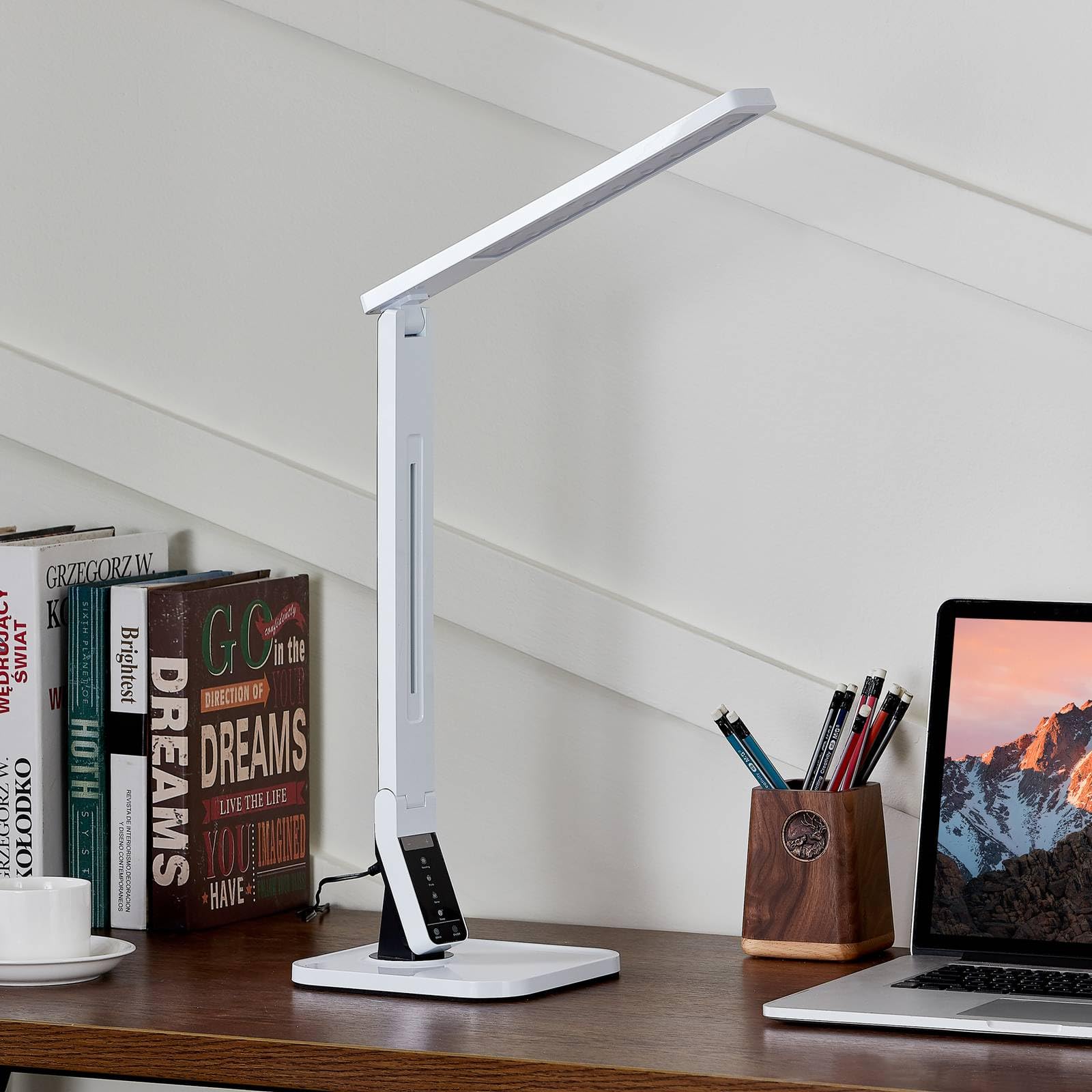 LED Lámpara de mesa 'Eleni'con dimmer táctil (Moderno) en Blanco hecho de Plástico (1 llama,) de Lindby | lámpara de mesa LED