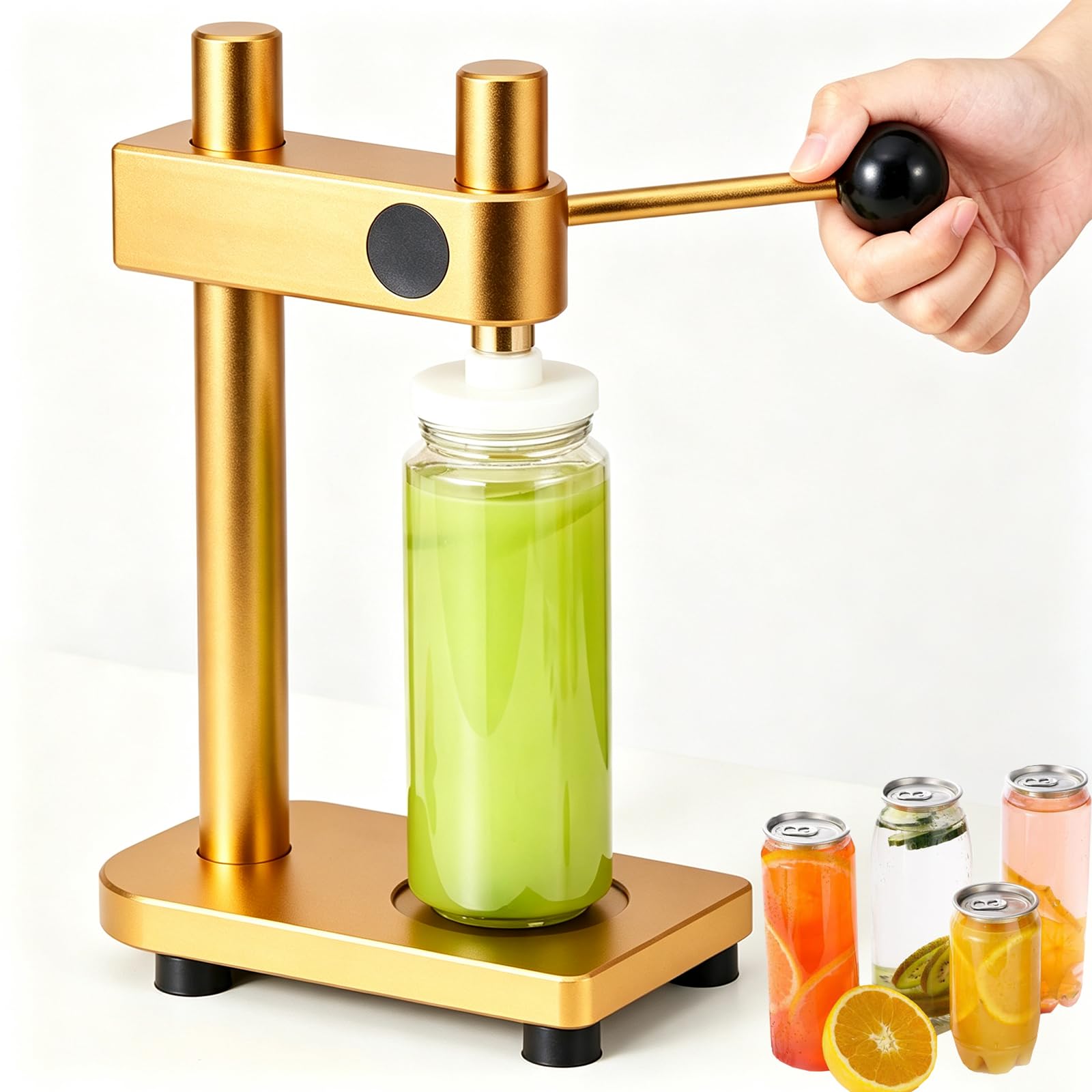 Selladora manual de latas al vacío color gold con base fija de alta precisión