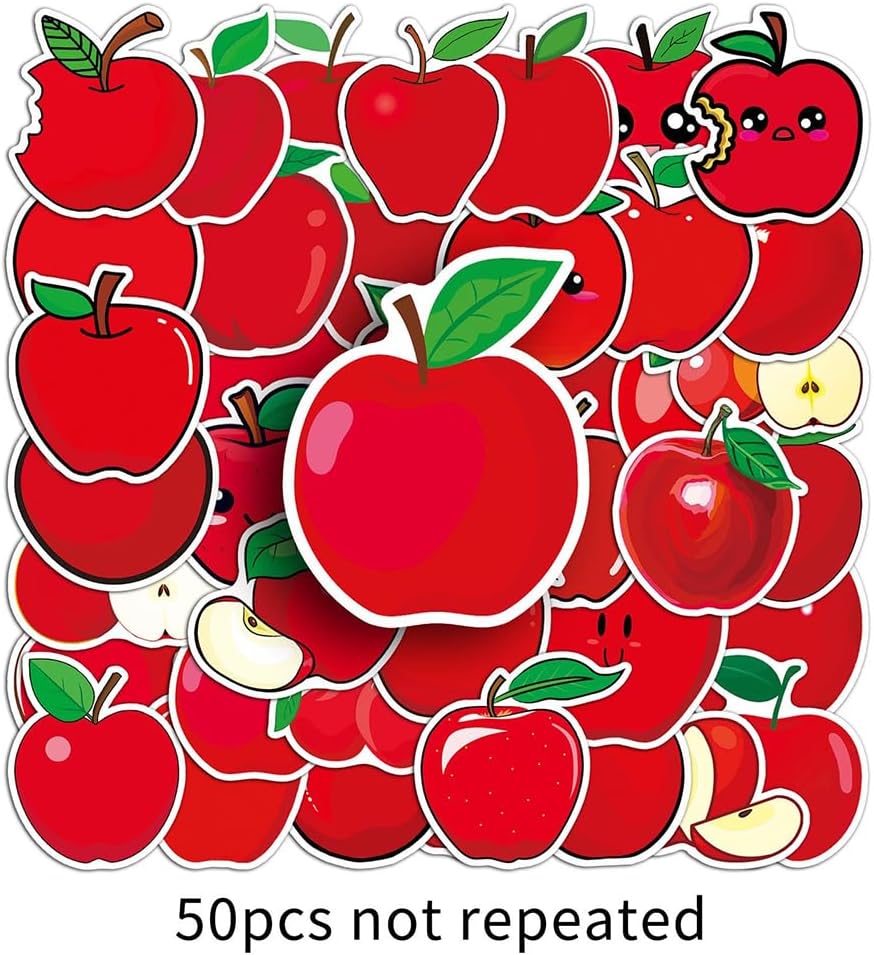 Apple Stickers |50Pcs Apple Waterproof Vinyl Decals for Water Bottles Bicycle Laptop Refrigerator Luggage Computer Mobile Phone Skateboard Bike Decor image 6 of 6 B0CPJJPZ9Q