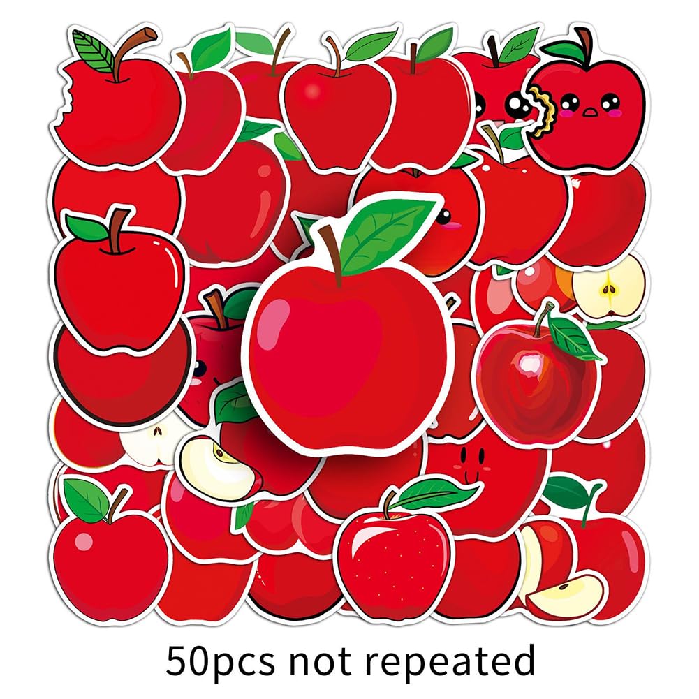 Adesivi Apple |50 adesivi in vinile impermeabili a forma di mela per bottiglie d'acqua, biciclette, laptop, frigoriferi, bagagli, computer, cellulare, skateboard, bici