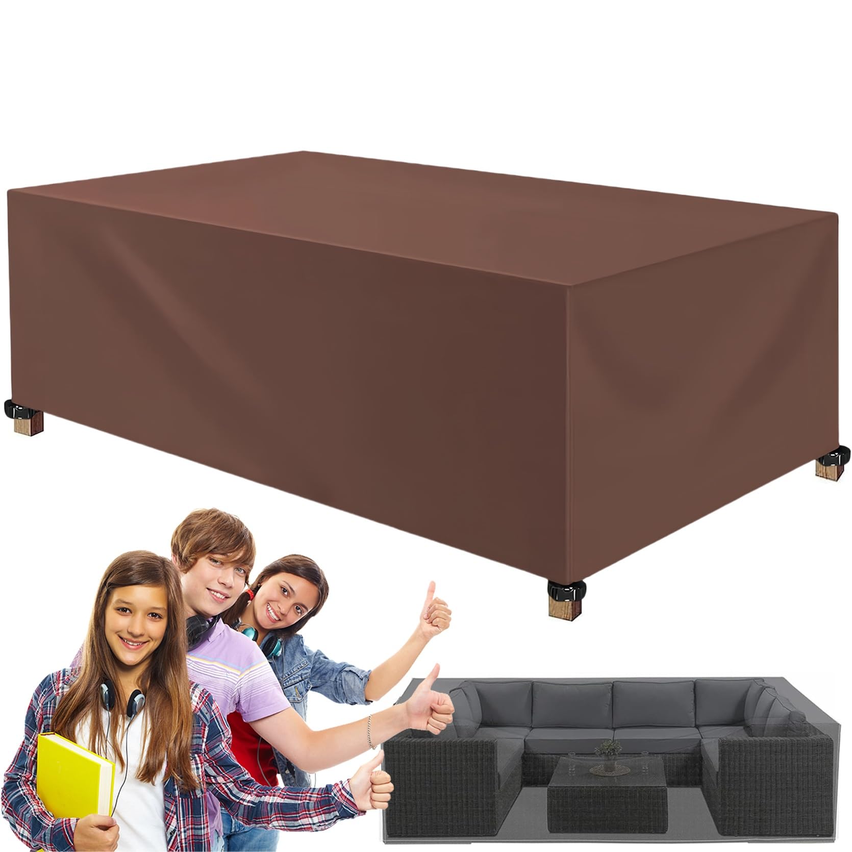 XUEQXUE Patio Furniture Covers 170 x 110 x 75 cm(L x W x H) Garden Furniture Cover Patio Furniture Cover, Tear Resistant, Fade Resistant, Square Garden Table Covers, for Any Furniture, Brown