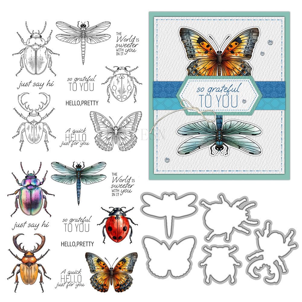 Insects Stamps and Die Cuts for Card Making Animals Transparent Silicone Clear Stamp and Metal Cutting Dies Sets for DIY Scrapbooking Paper Crafting Seals Decorative Supplies