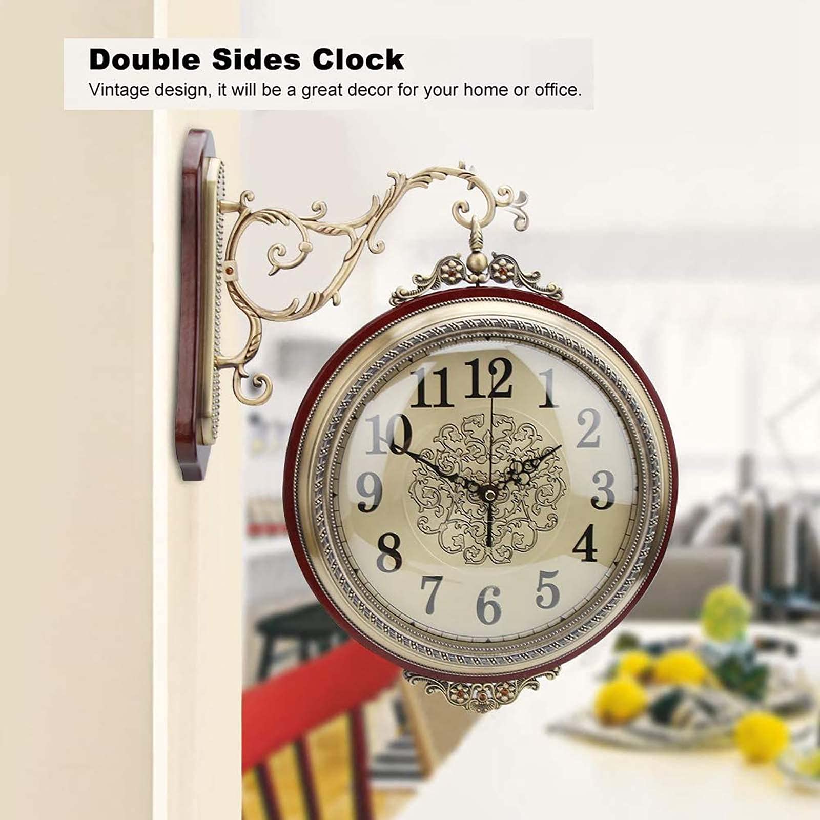 Reloj De Pared, Silencioso, Retro, De Doble Cara, Decorativo, Redondo, Sin Tictac, Funciona con Pilas, Ideal para Dormitorio Y Sala De Estar. Reloj De Bolsillo Creativo,