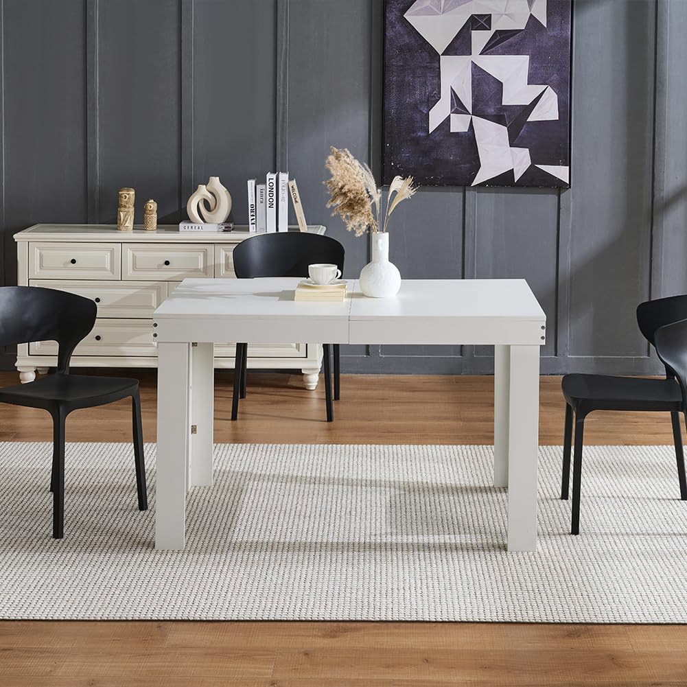 BAKAJI Tavolo Allungabile per Sala da Pranzo e Cucina da 4 a 6 Posti, Tavolo Estensibile con Apertura a Scorrimento da 120 a 200 cm, Design Salvaspazio, Struttura Robusta e Resistente (Bianco)