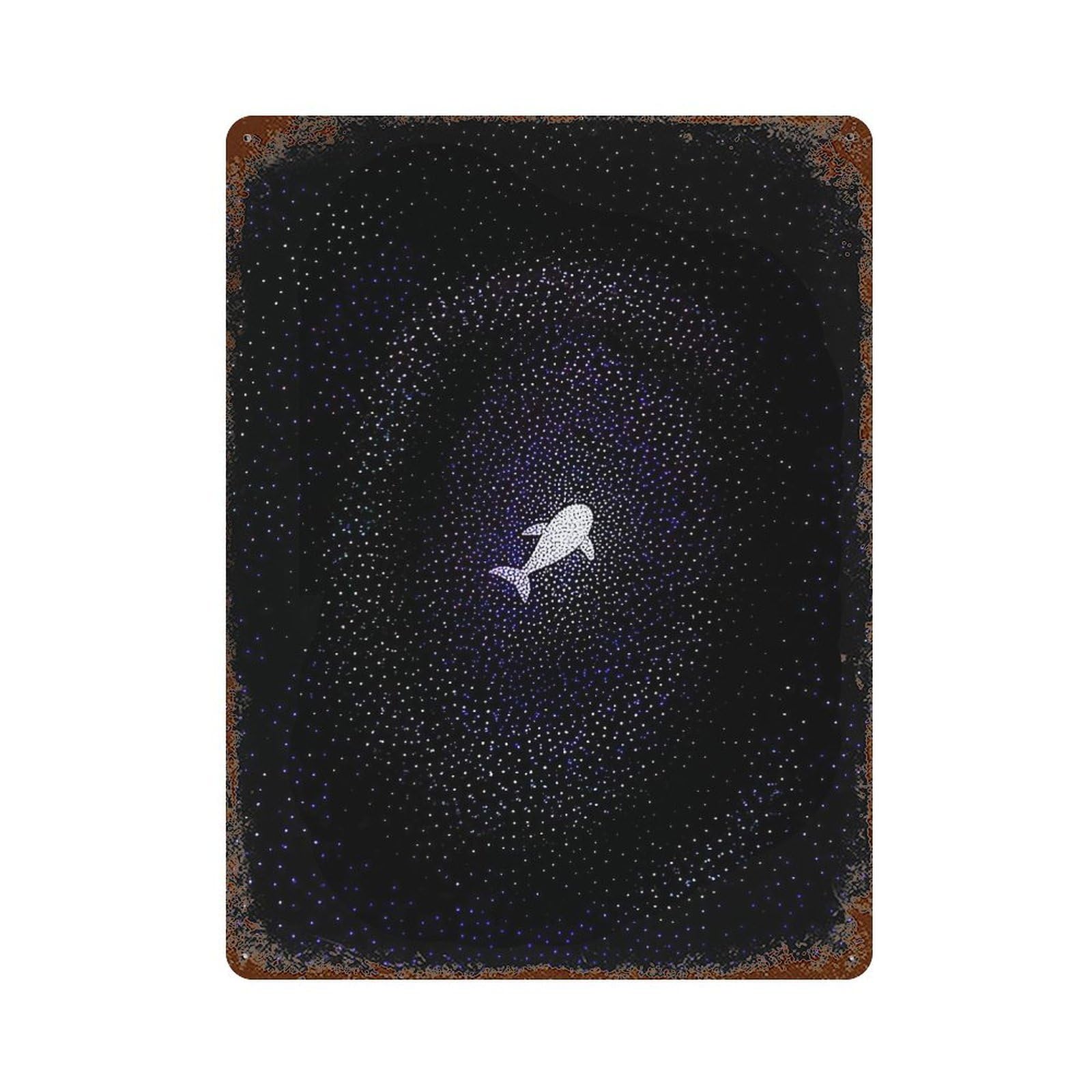 Rustic Tin Plaque Lonely Whale in The Cosmos 15.7"x11.8", Rustic Home Decor for Office, Studio And Wall Decor