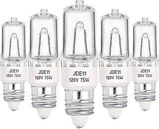 YBEK JDE11 75W 120V Halogen Bulb T4 Mini Candelabra Base Warm White 2800K Dimmable JD E11 Bulbs(Pack of 5)