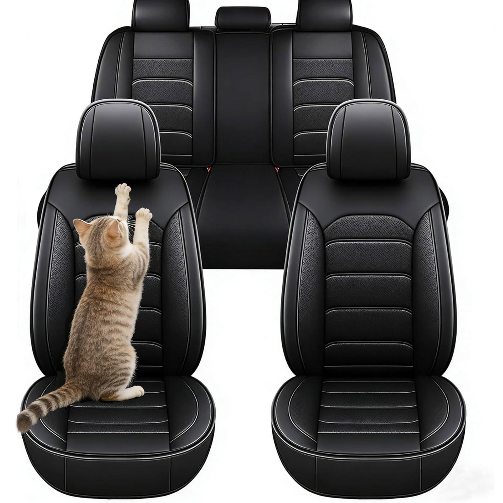 Fundas Asientos Coche para Hond Brio, 5 Unidades Fundas Asientos Coche de uero PU Dobladillos Elásticos Funda Universal Accesorios Interiores Automóviles, para Interior de automóviles, SUV