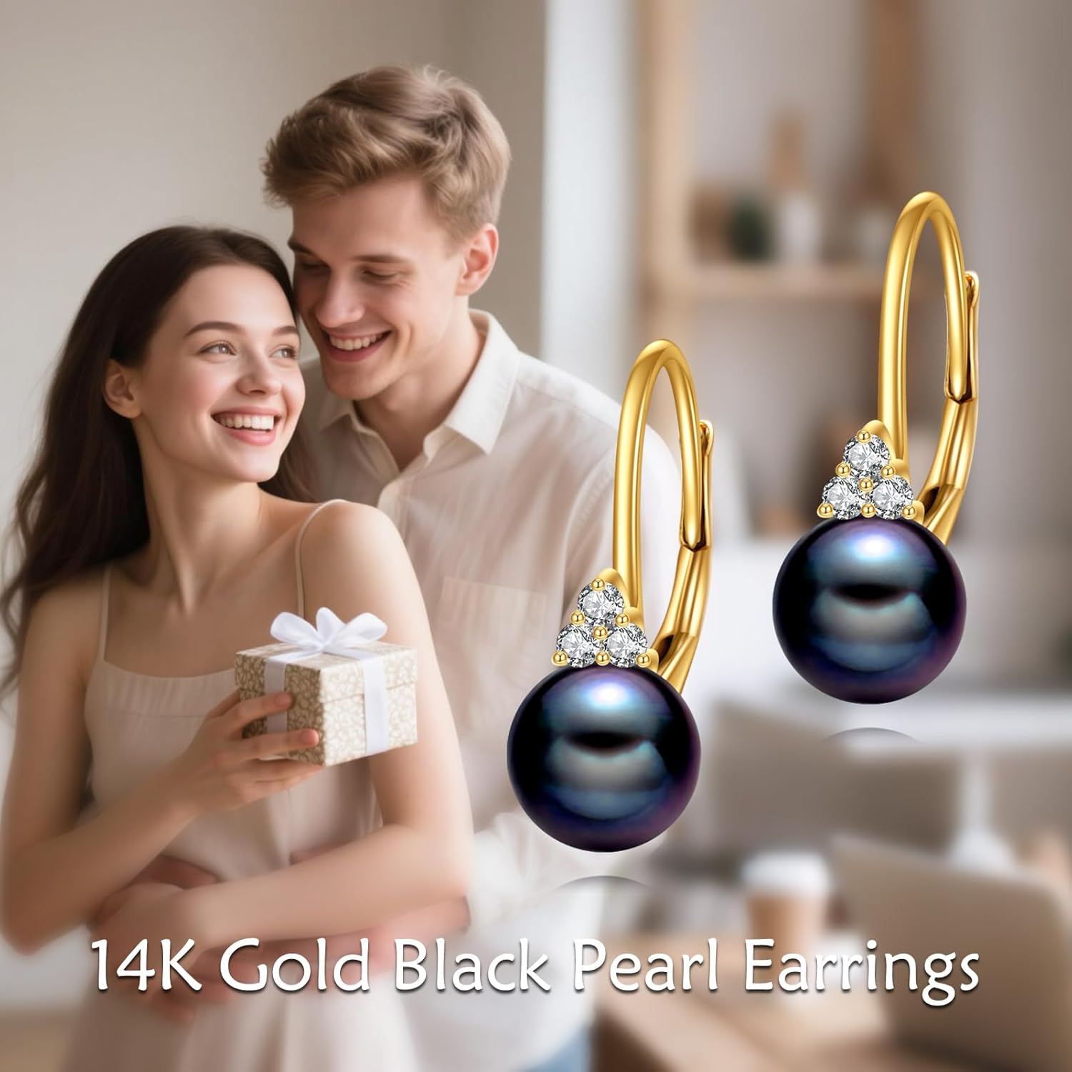 14K Solid Gold Freshwater Black Pearl Drop Leverback Earrings for Women Pearl Jewelry for Her - Image 5