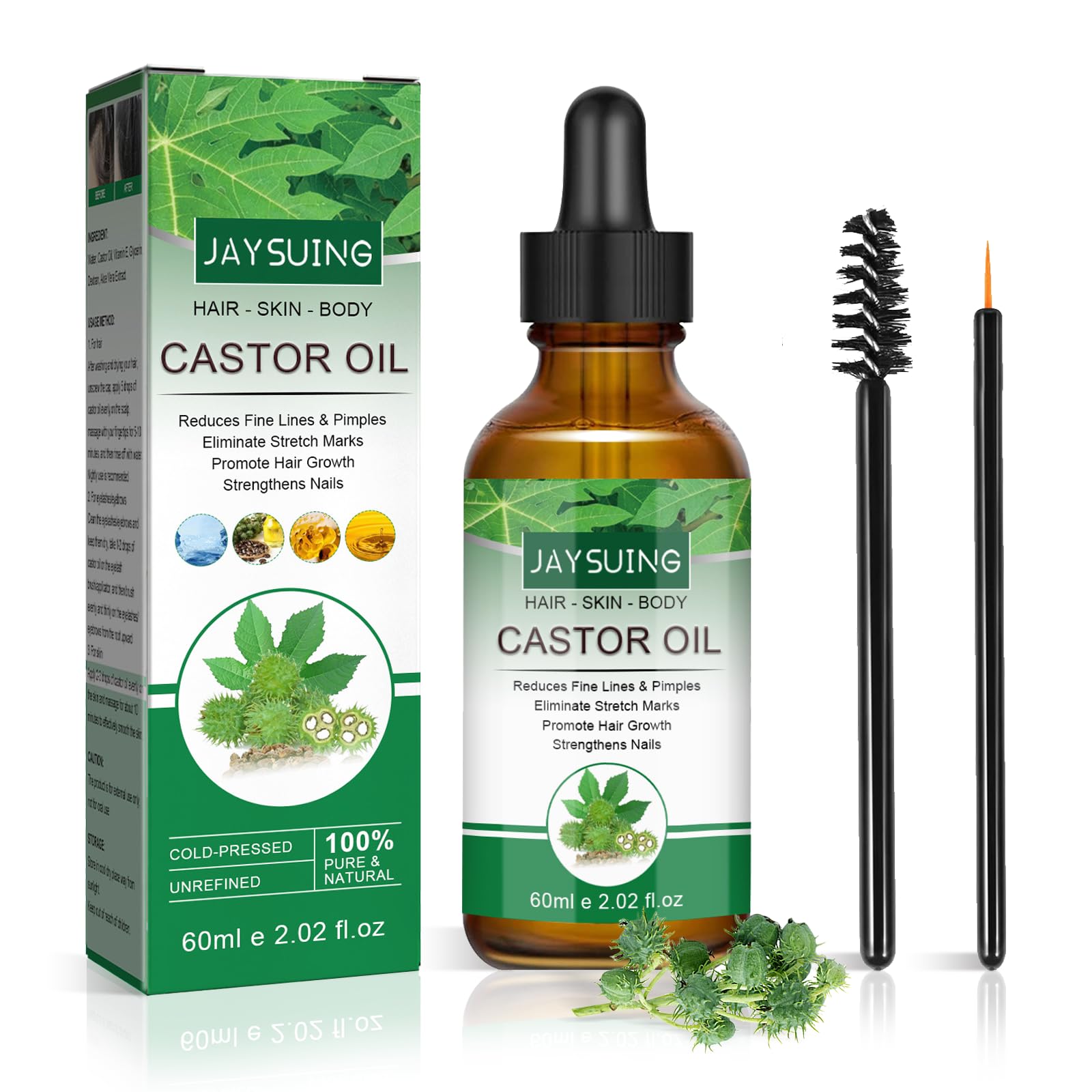 Aceite ricino cabello aceite ricino crecimiento cabello aceite cuero cabelludo aceite crecimiento aceite ricino orgánico puro natural piel aromaterapia cabello fino quebradizo cejas pestañas 60ml