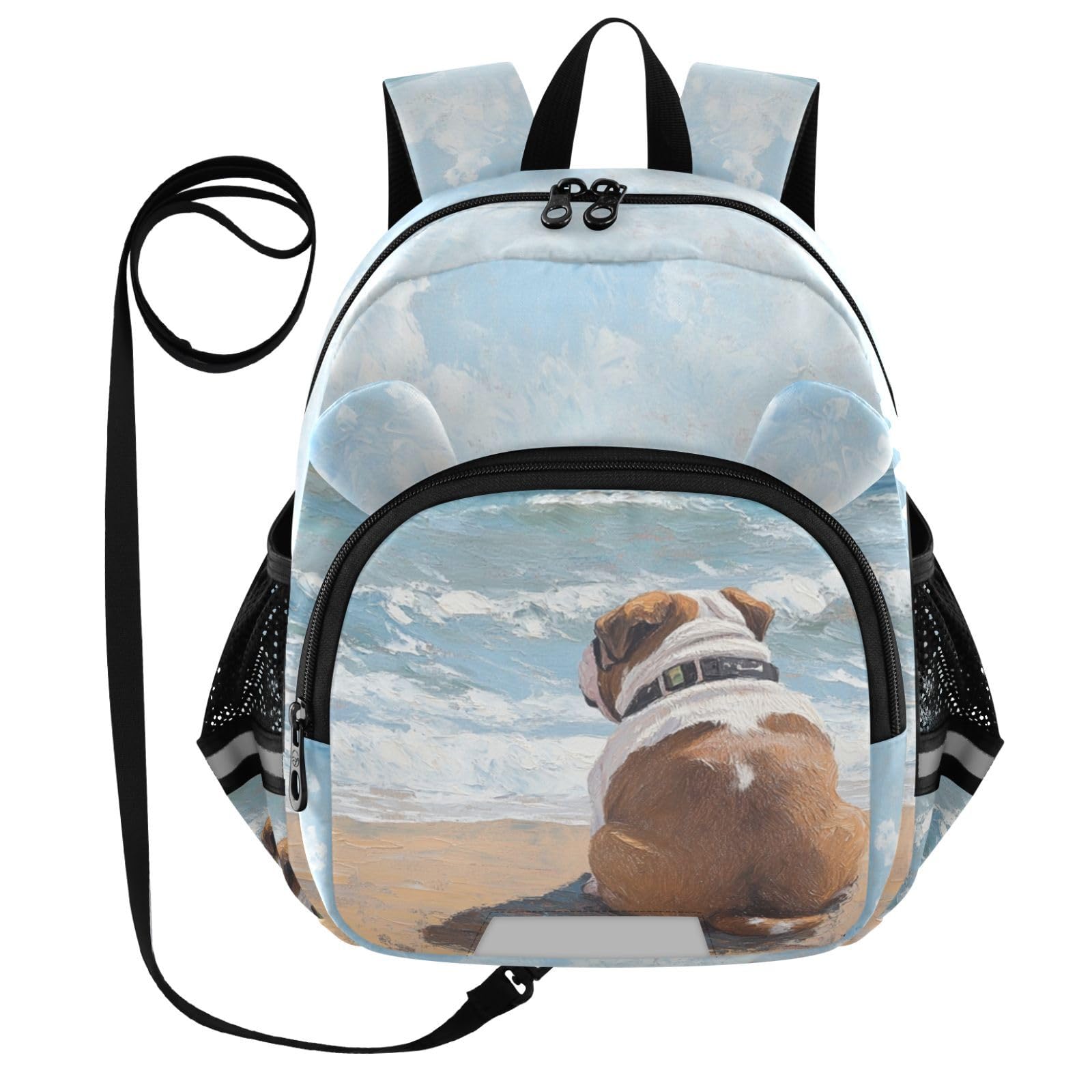 Bulldog Ocean Wave Toddler Harness Backpack for Boys Girls 3-6 Years Kids Backpack with Anti Lost Safety Leash Baby Travel Bag for Walking Travel Preschool