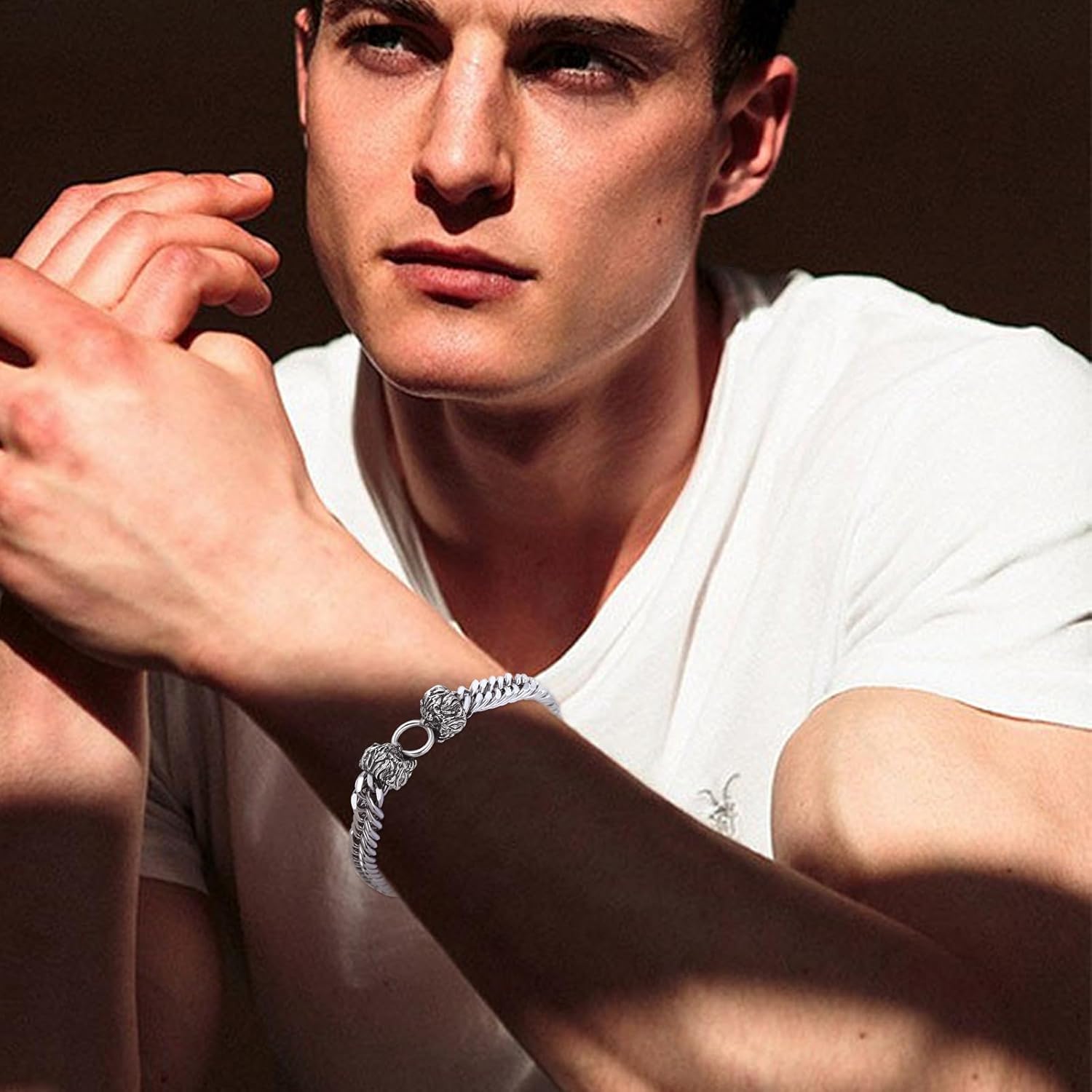 Lion/Wolf Bracelet for Men 925 Sterling Silver Lion Head Cuban Chain Bracelet Clasp Cuban Chain Link Biker Party Jewelry Bracelet Gift for Dad Men - Image 7